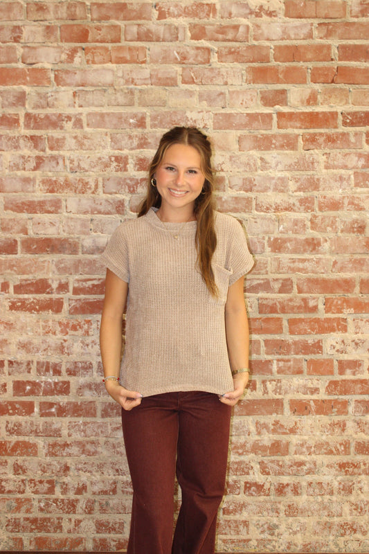 Zenana As Mocha Chenille Waffle Short Sleeve Sweater: Vanilla Monkey