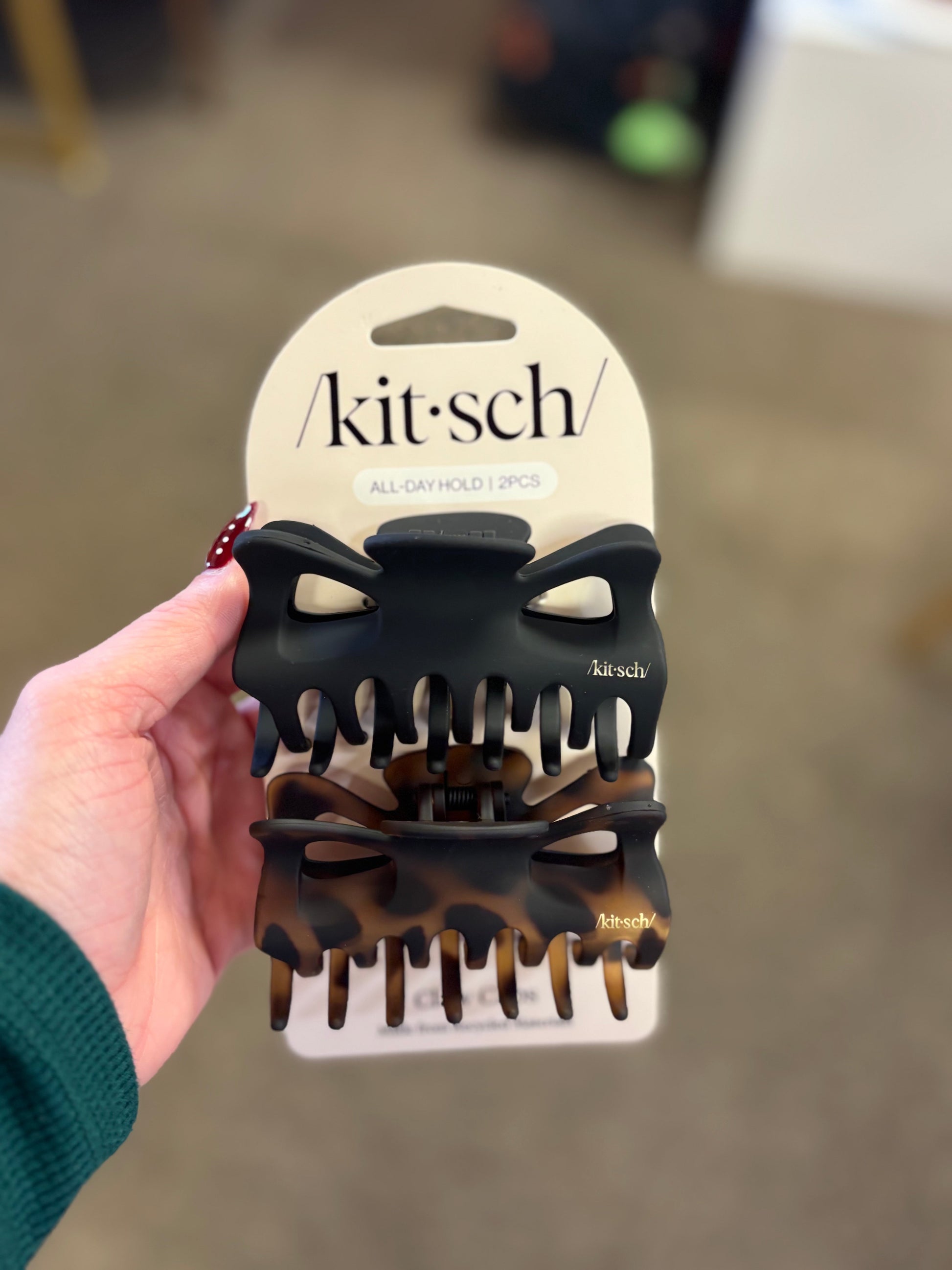 2 Piece Black & Tortoise  Plastic Large Claw Clips KITSCH