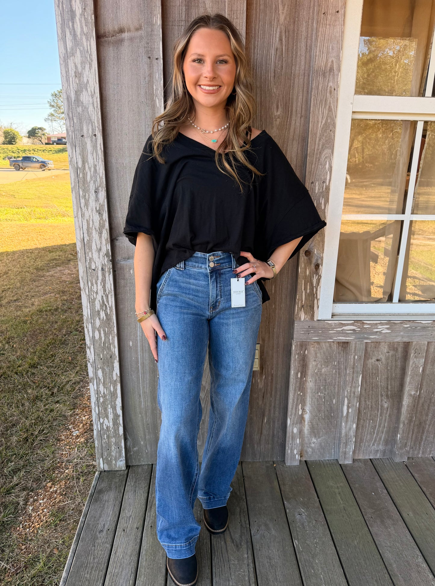 Judy Blue Jeans High Waist Double Button Wide Leg Medium Wash Jeans