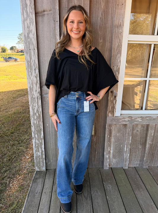 Judy Blue Jeans High Waist Double Button Wide Leg Medium Wash Jeans