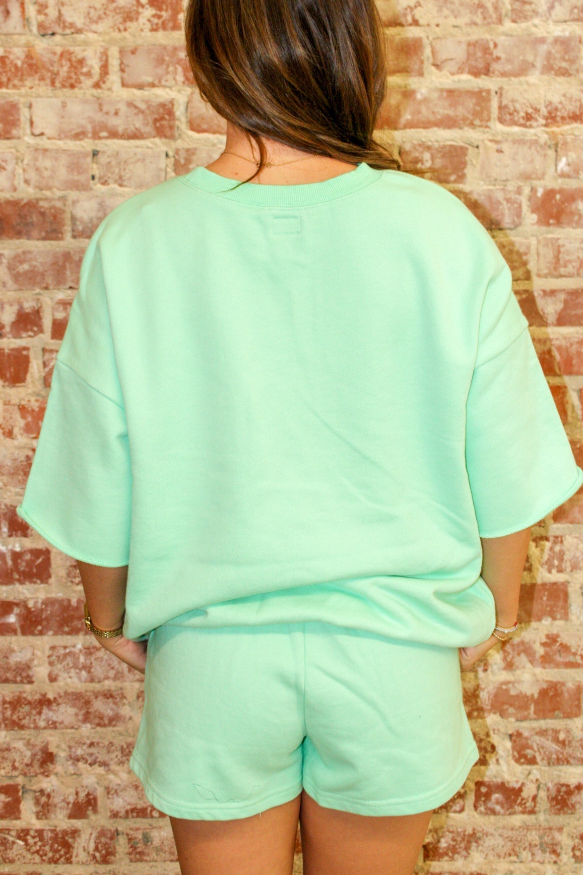 LULU MAC SHORT SLEEVE TERRY CLOTH TOP-SEAFOAM LULU MAC