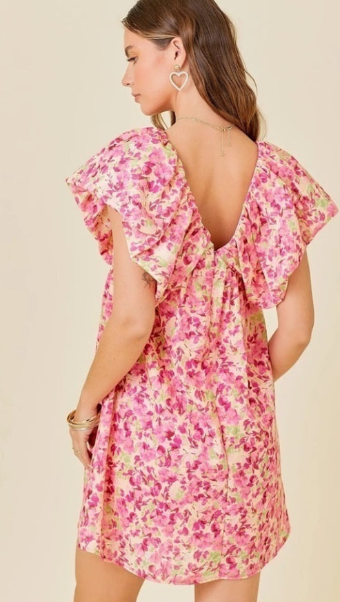 Warm Floral Print V-neck Mini Dress day & moon