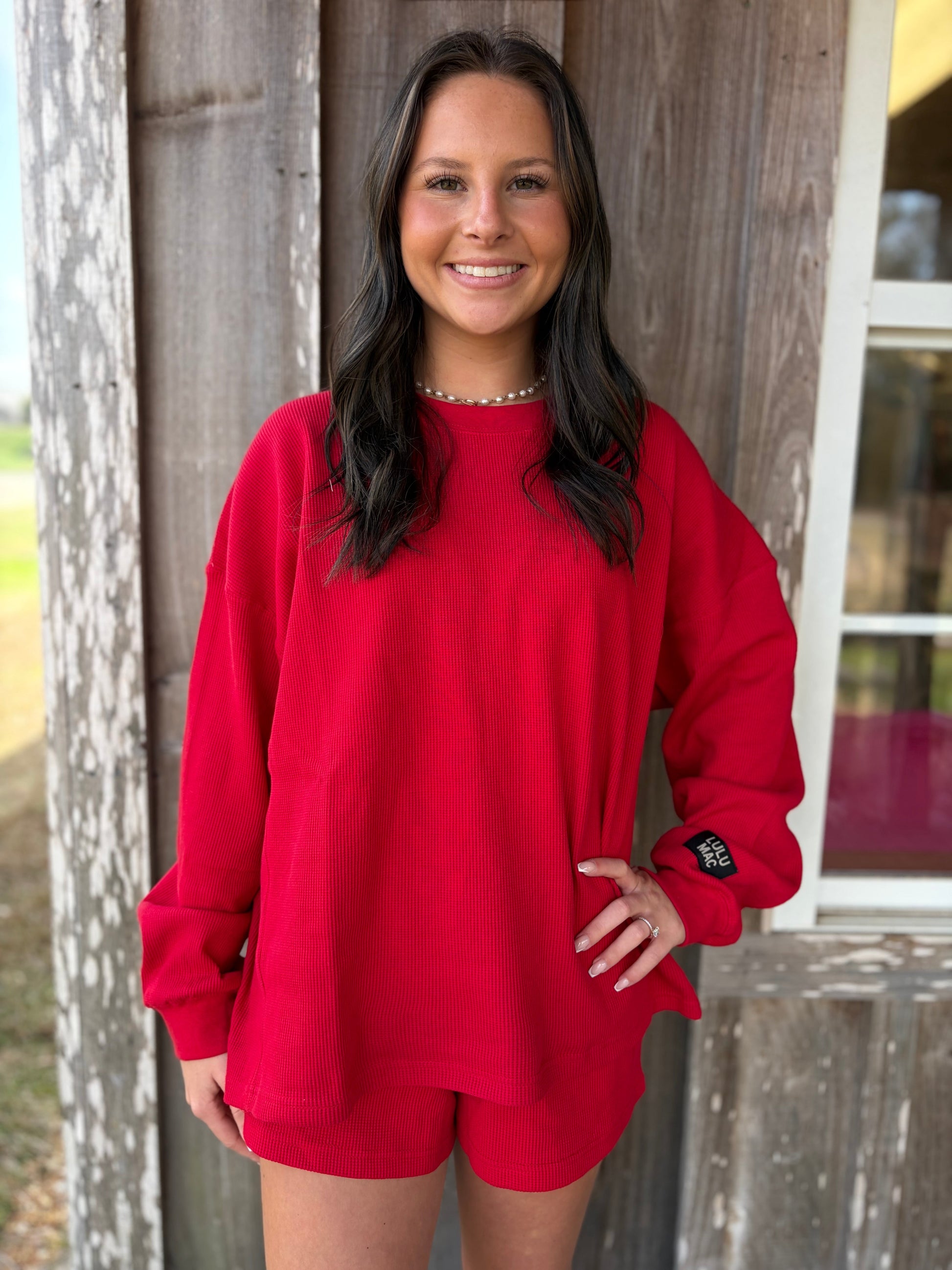 Lulu Mac Waffle Long Sleeve Waffle Knit Top Girlie Girl Originals