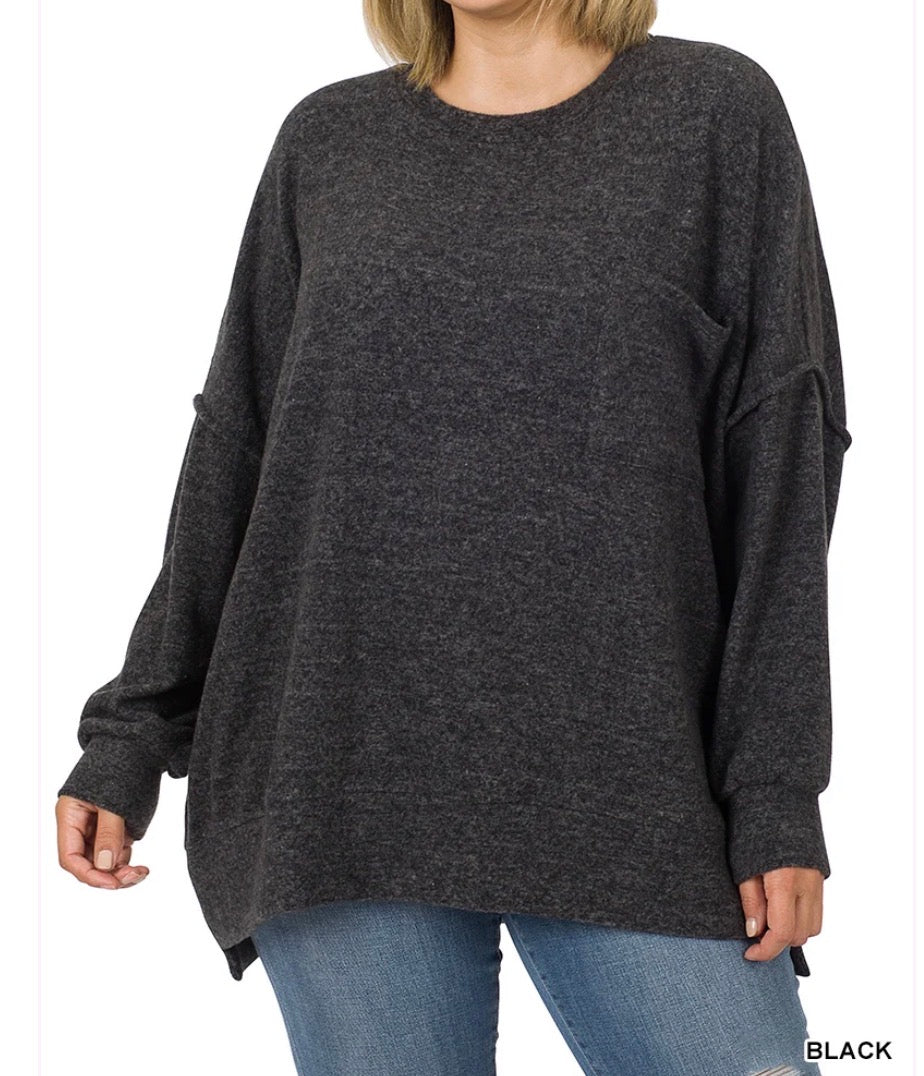 ZENANA PLUS Brushed Meglange Drop Shoulder Sweater Top zenana