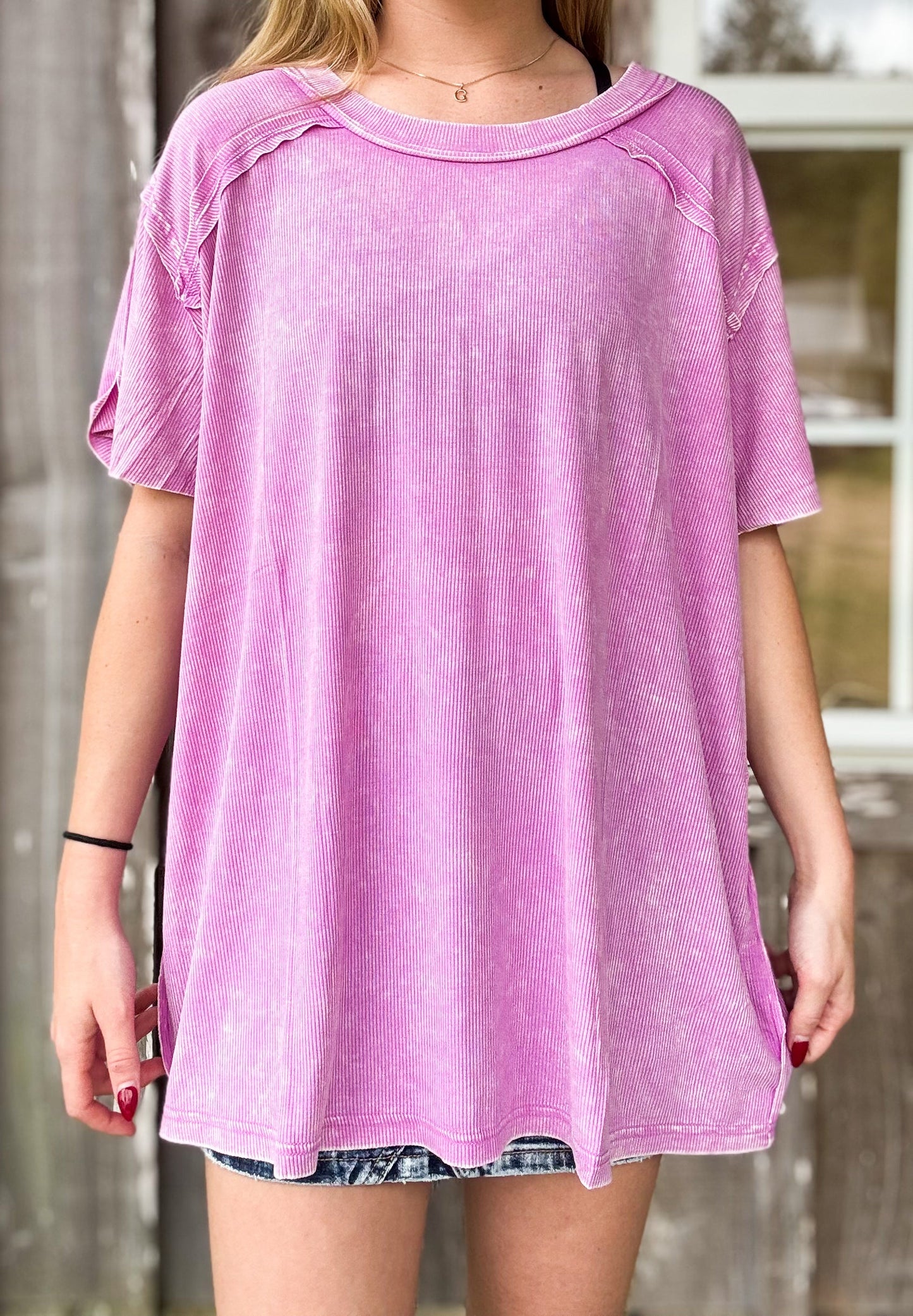 ZENANA WASHED RIBBED SHORT SLEEVE BOAT-NECK TOP SOUTHERN SUNDROP BOUTIQUE