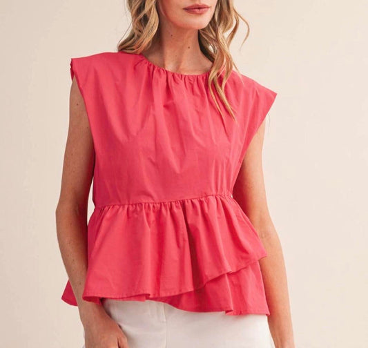 &MERCI TEABERRY RUFFLED PEPLUM HEM TOP &MERCI