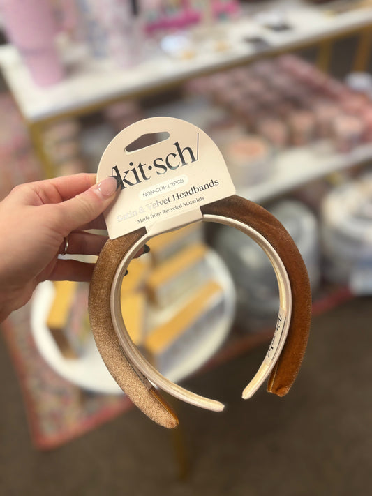 2 Piece Cream & Camel Satin & Velvet Headbands KITSCH