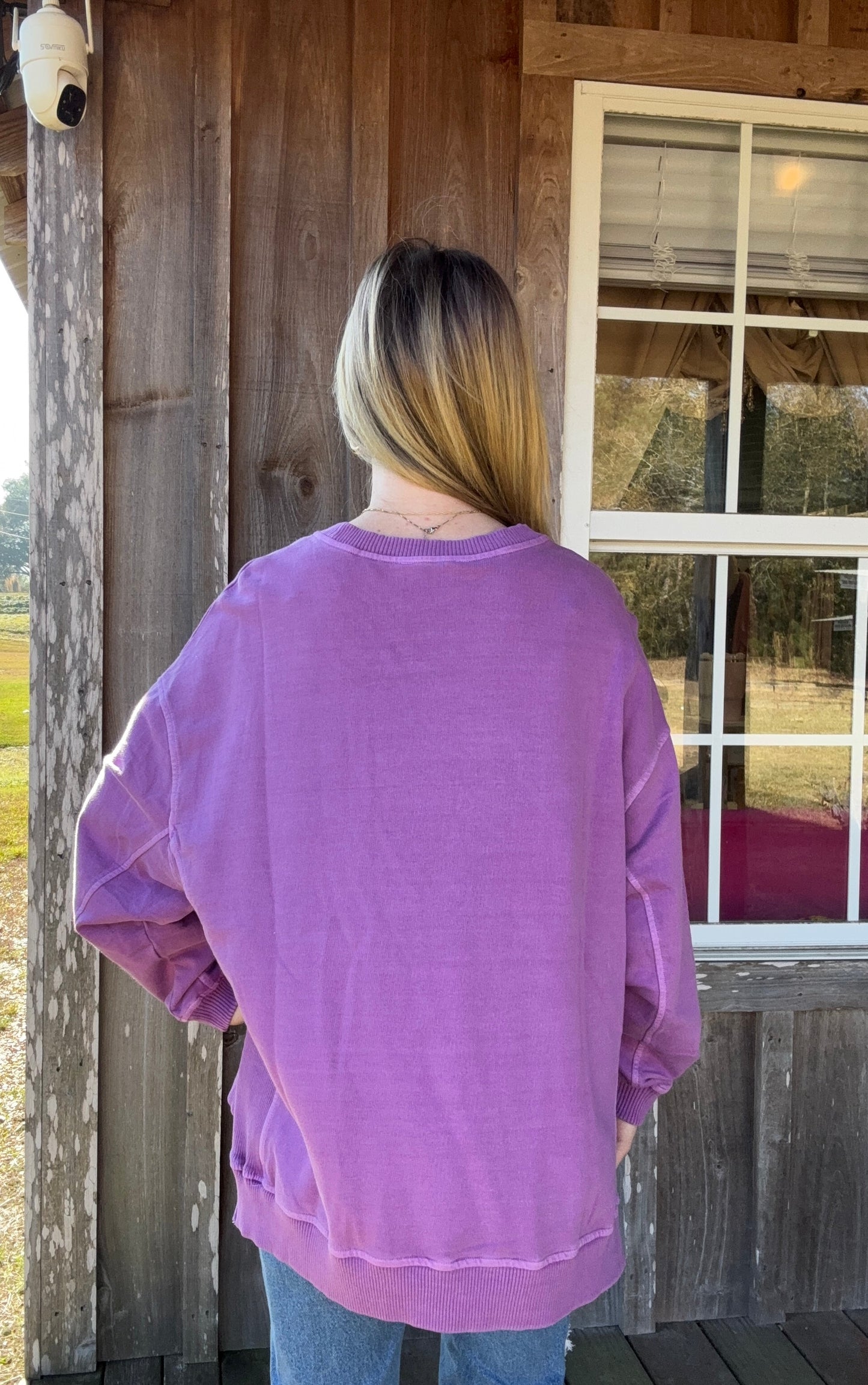 ZENANA Lt Plum French Terry Pigment Dye & Enzyme Washing Pullover zenana