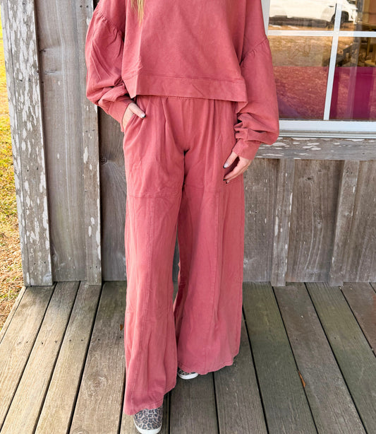 Peach Love California Washed French Terry Wide Fit Track Pants Peach Love California