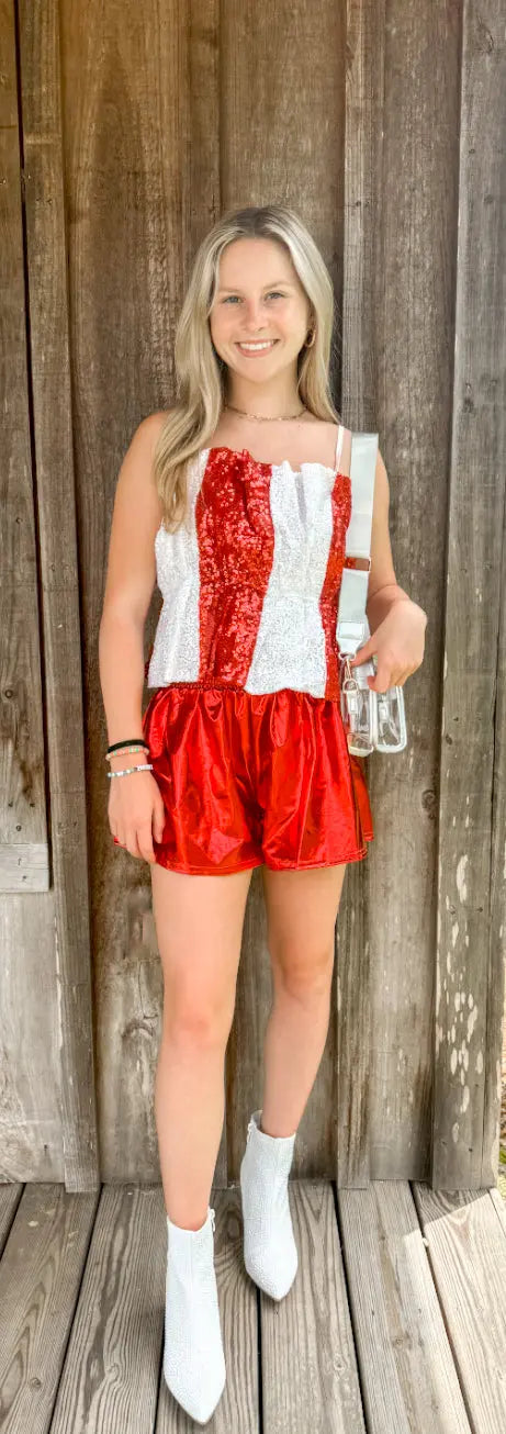 Glamorous Gameday Smocked Metallic Shorts peach love california