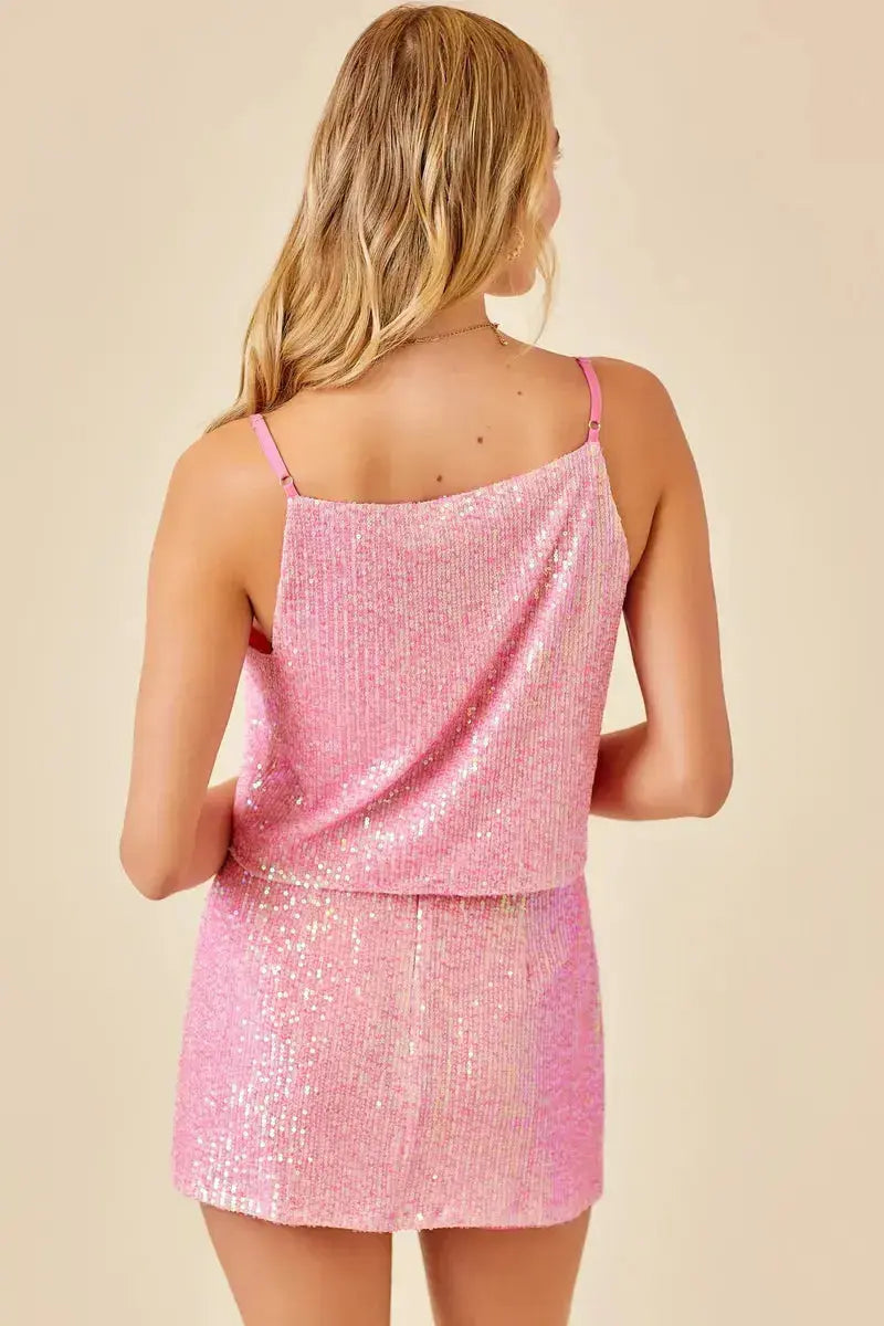 Pink Iridescent Sequin Cami Top SOUTHERN SUNDROP BOUTIQUE