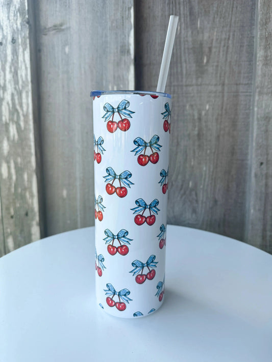 20oz Skinny Cherry With Bow  Tumbler Dm Crafting