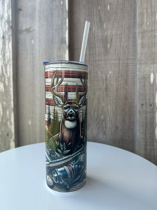 20oz Skinny Hunting Fishing Tumbler,  Dad Camp Cup Dm Crafting