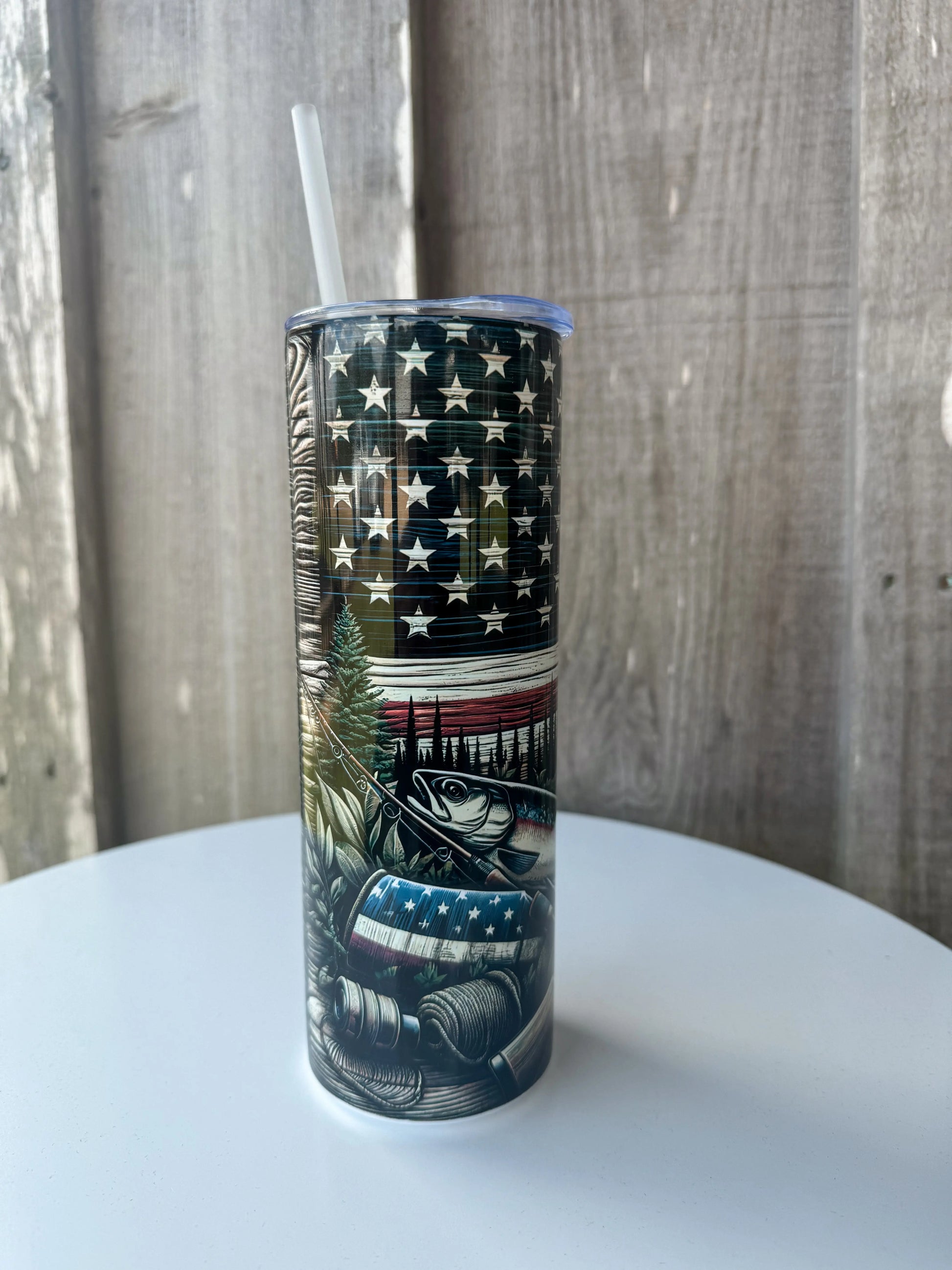 20oz Skinny Hunting Fishing Tumbler,  Dad Camp Cup Dm Crafting