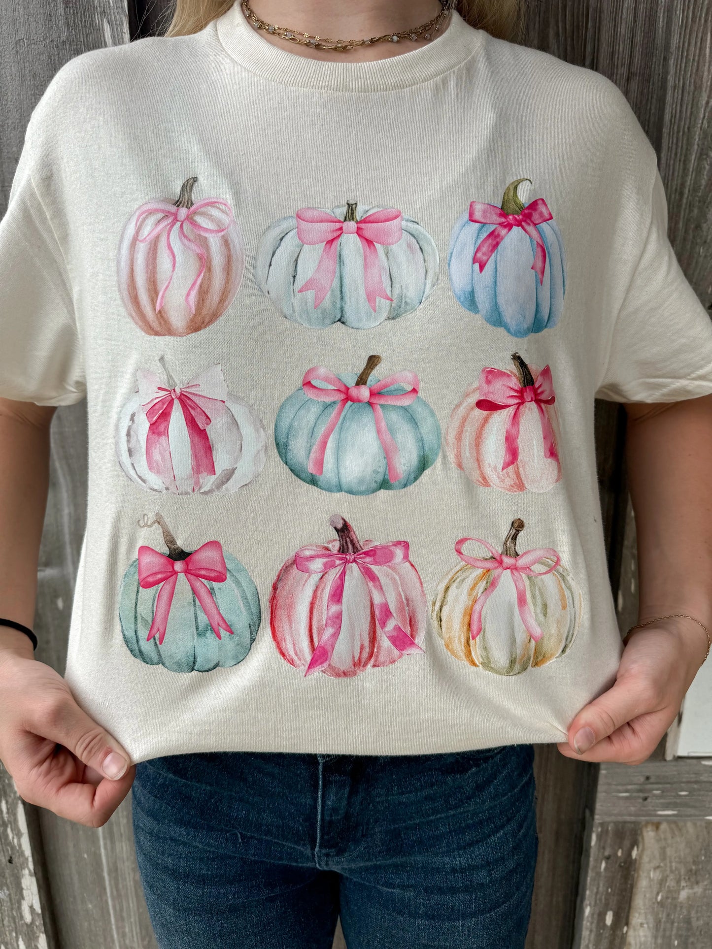 Watercolor Coquette Pumpkins Graphic Tee Fall Halloween Gia Gifts Boutique