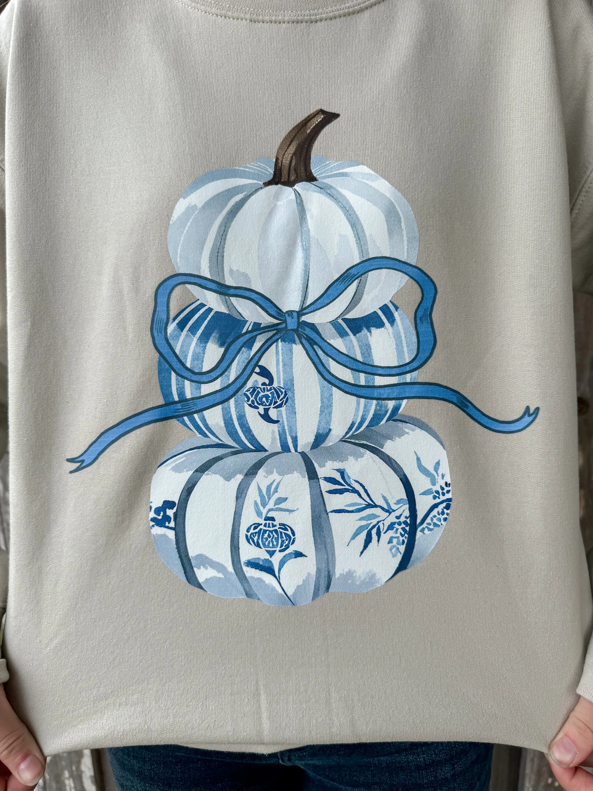 Chinoiserie Coquette Bow Trio Pumpkins Sweatshirt Fall Gia Gifts Boutique