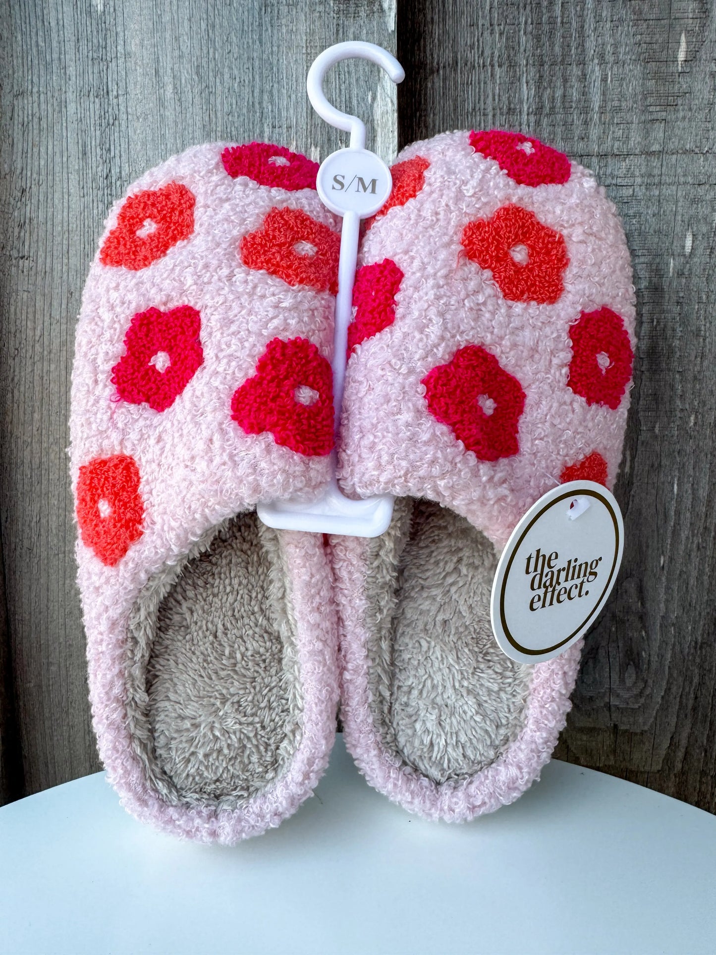 Pink Flower Soft Fuzzy Hard Sole Lightweight Slippers The Darling Effect