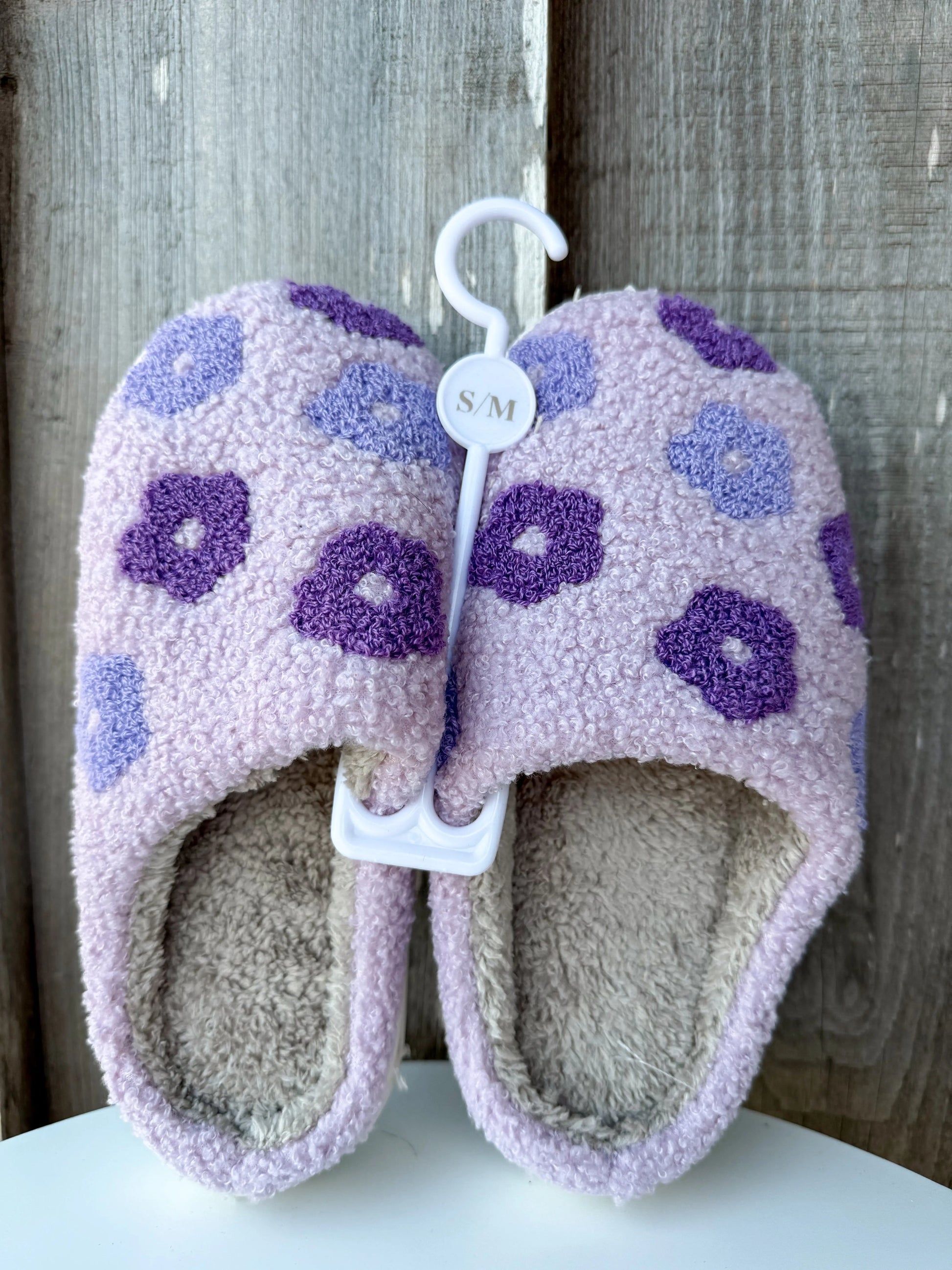 Purple Flower Soft Fuzzy Hard Sole Lightweight Slippers The Darling Effect