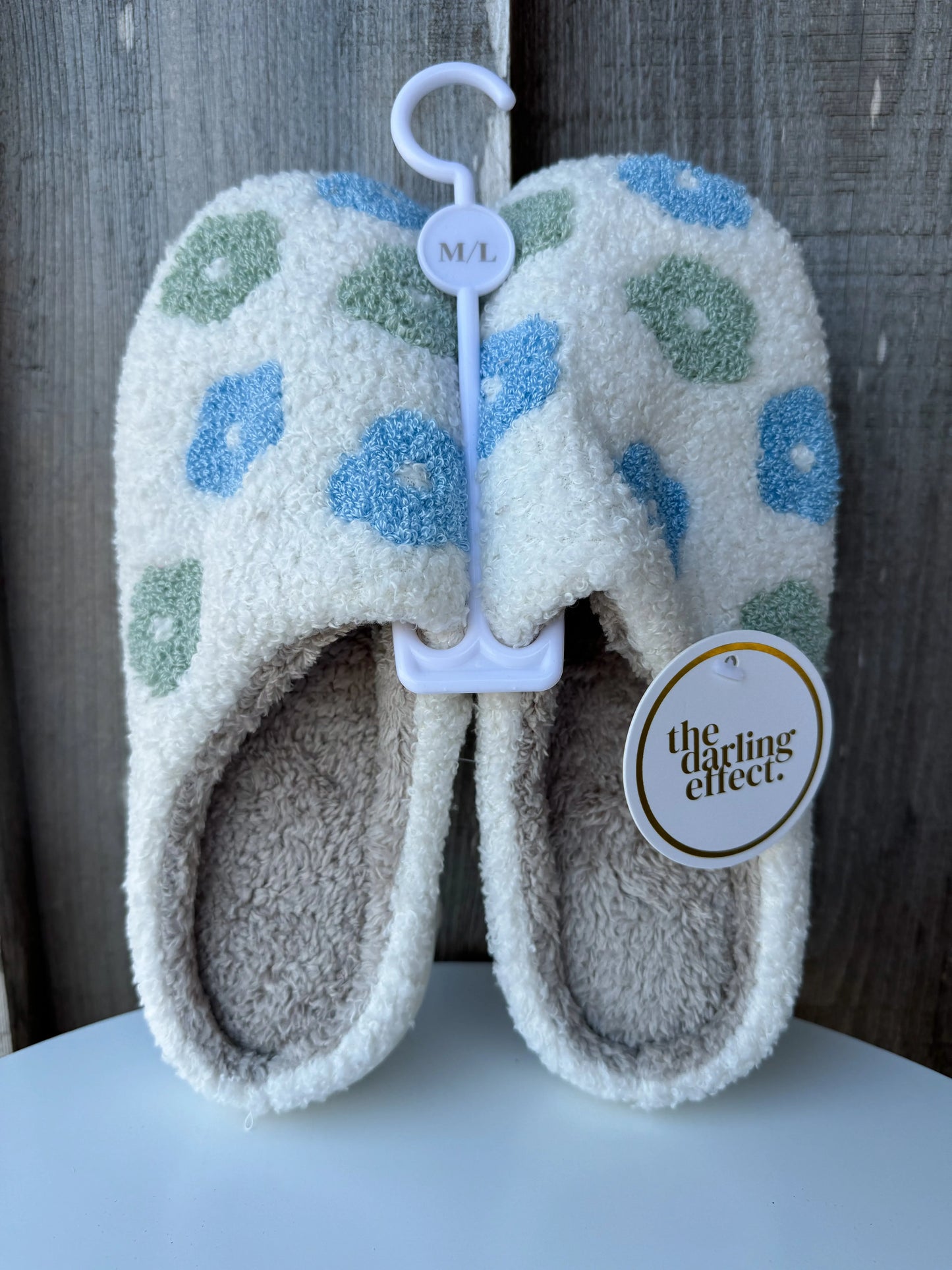 Blue Flower Soft Fuzzy Hard Sole Lightweight Slippers The Darling Effect