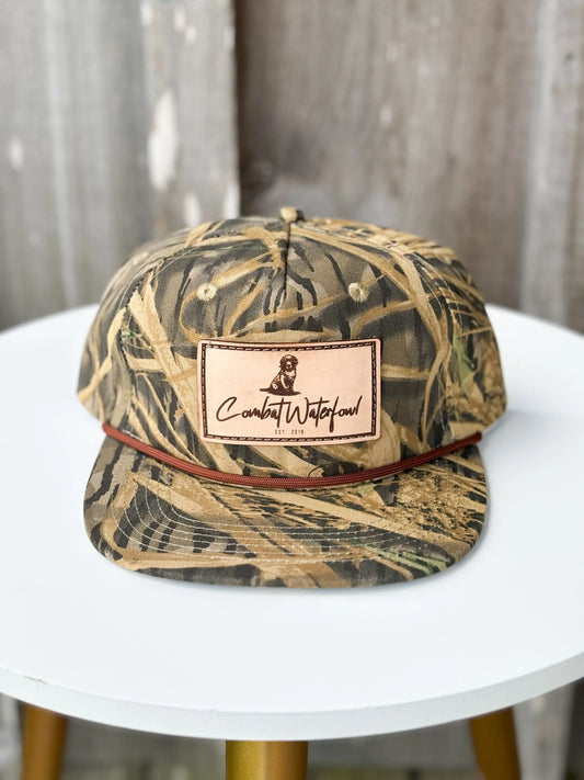 Combat Waterfowl Goat Rope Mossy Oak Blades Lab Patch Hat COMBAT WATERFOWL