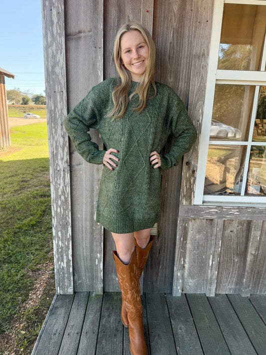 Mist Green Cable Knit Drop Shoulder Loose Fit Sweater Fall Dress 1 the Woman