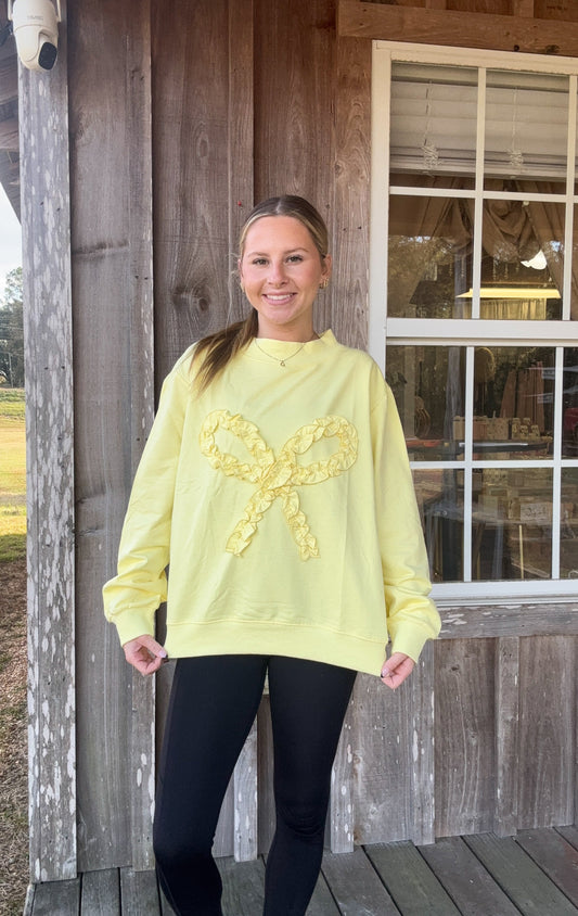 Day + Moon Oversized Mock Neck  W/ Ruffle Trim Bow Sweatshirt day & moon