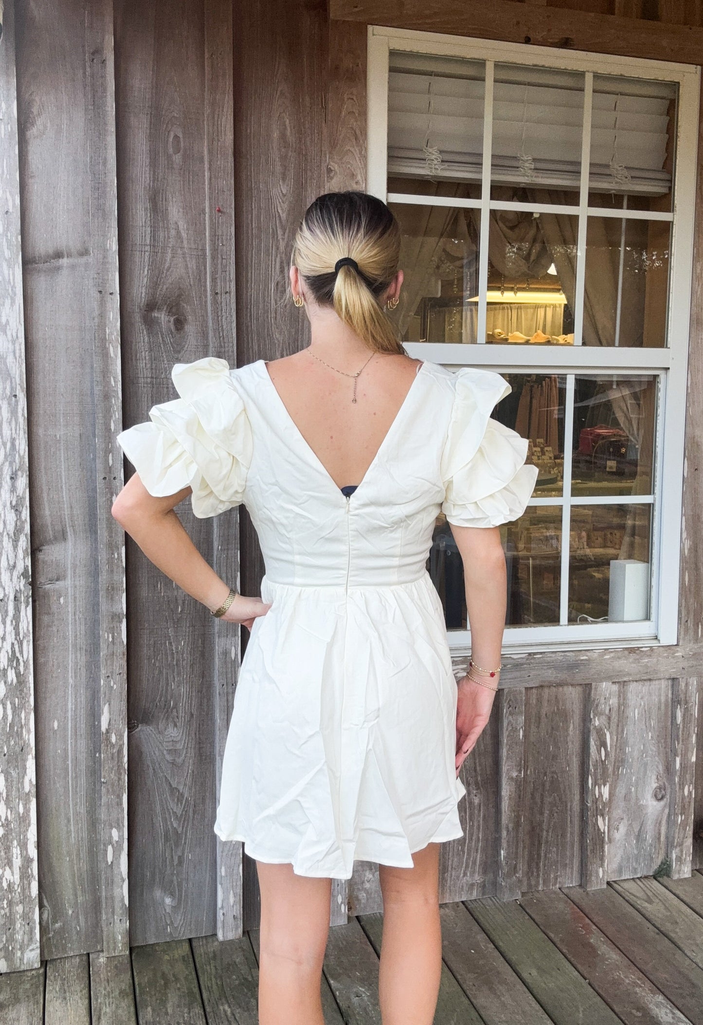 Day + Moon V Neck Mini Dress With Multi Tiered Ruffles day & moon