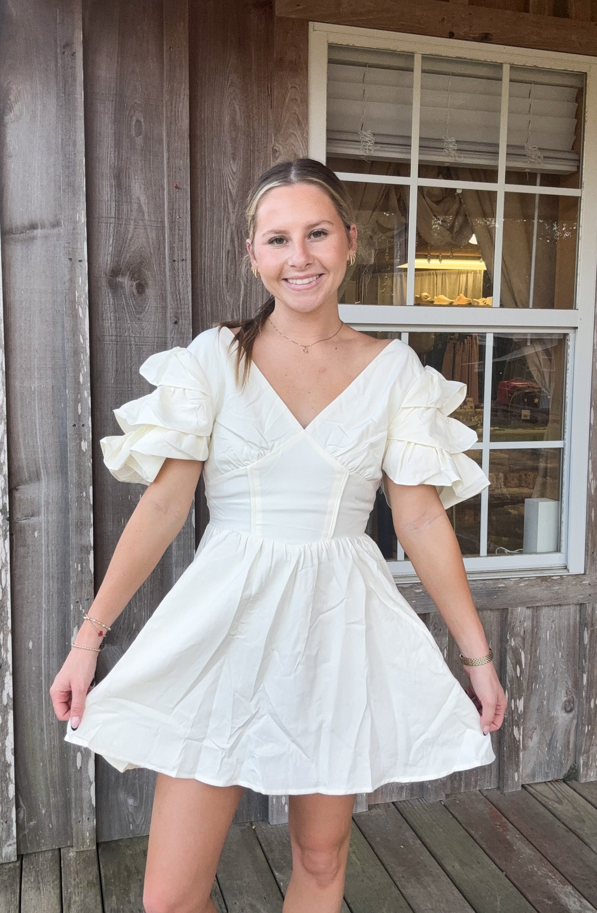 Day + Moon V Neck Mini Dress With Multi Tiered Ruffles day & moon