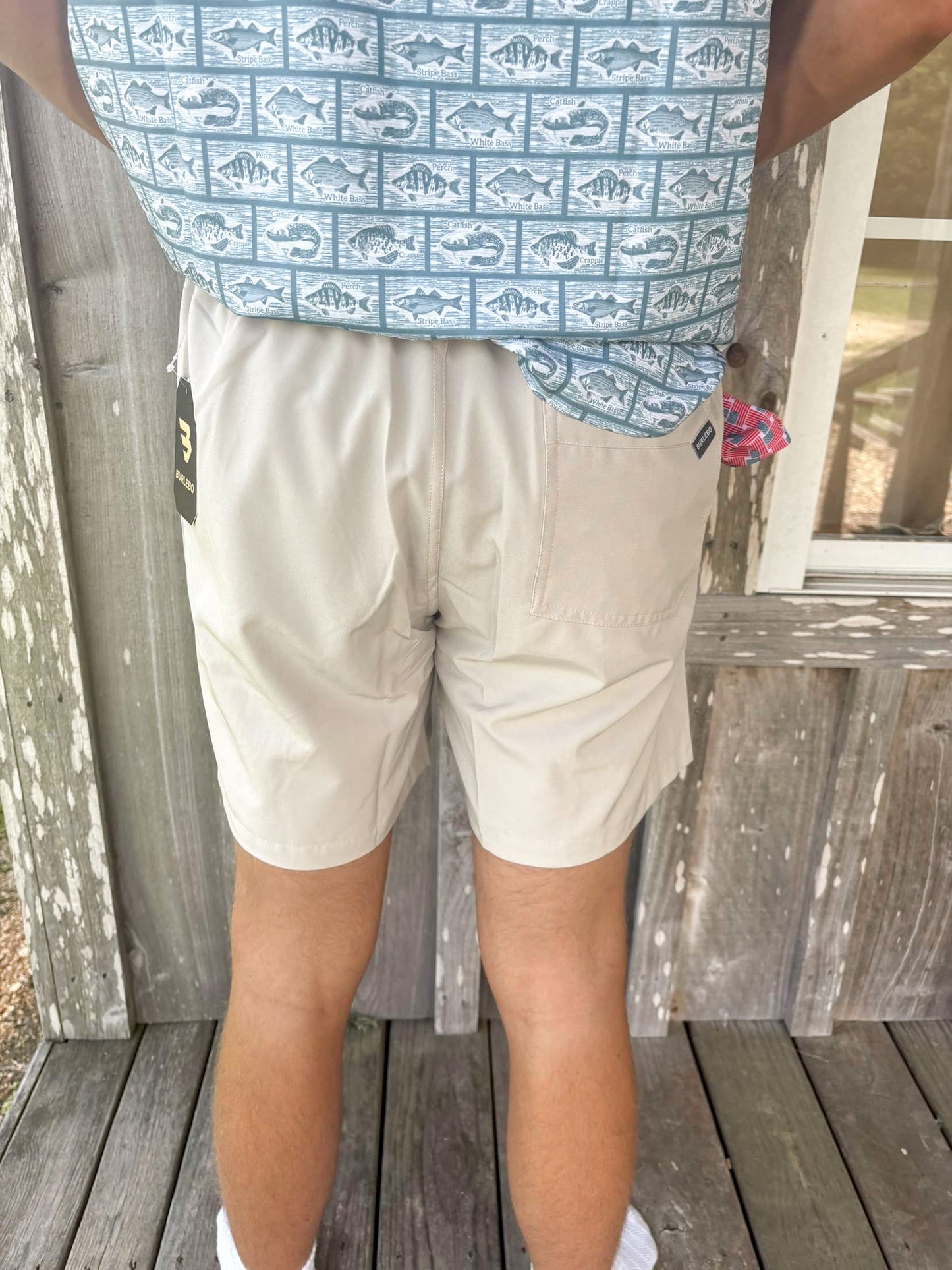 BURLEBO LIGHT KHAKI - AMERICAN FLAG POCKET EVERYDAY SHORTS (7" INSEAM) BURLEBO
