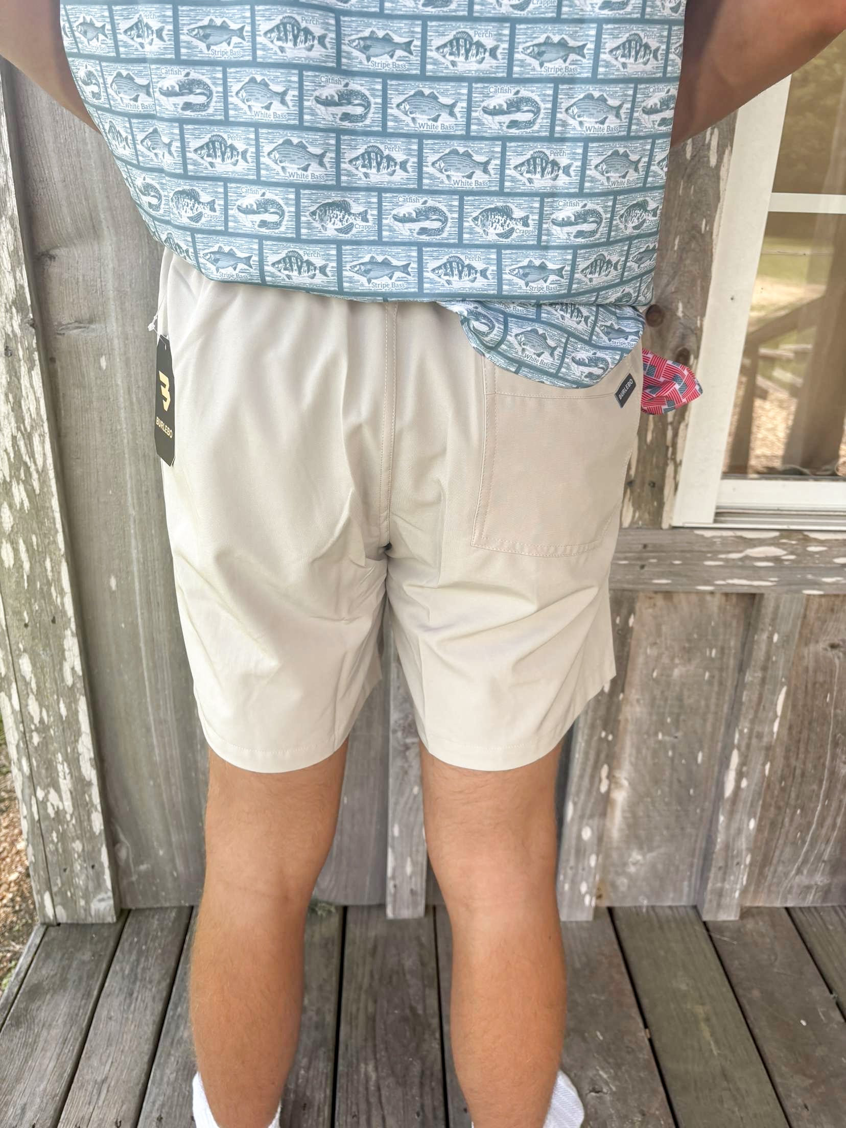 BURLEBO LIGHT KHAKI - AMERICAN FLAG POCKET EVERYDAY SHORTS (7" INSEAM) BURLEBO