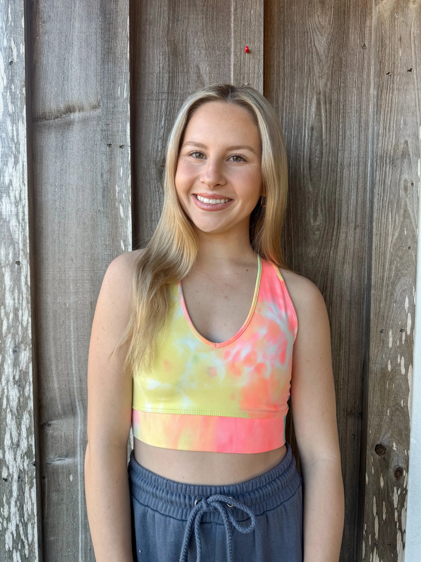 Athletic Tie Dye Racerback Removable Bra Cropped Top Tank Top zenana