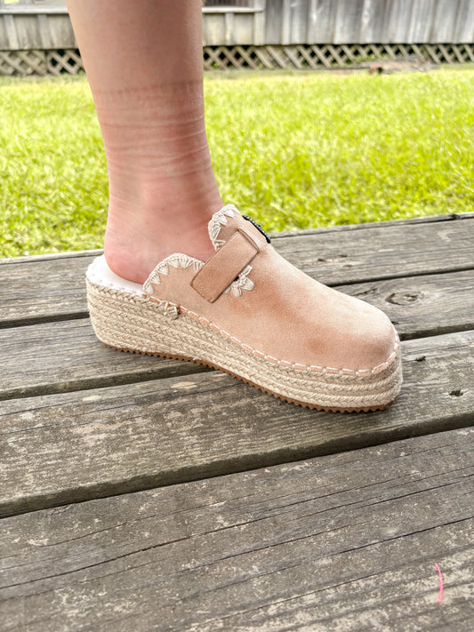The Edith Almond Clog Raffia Mule with Western Buckles OASIS SOCIETY