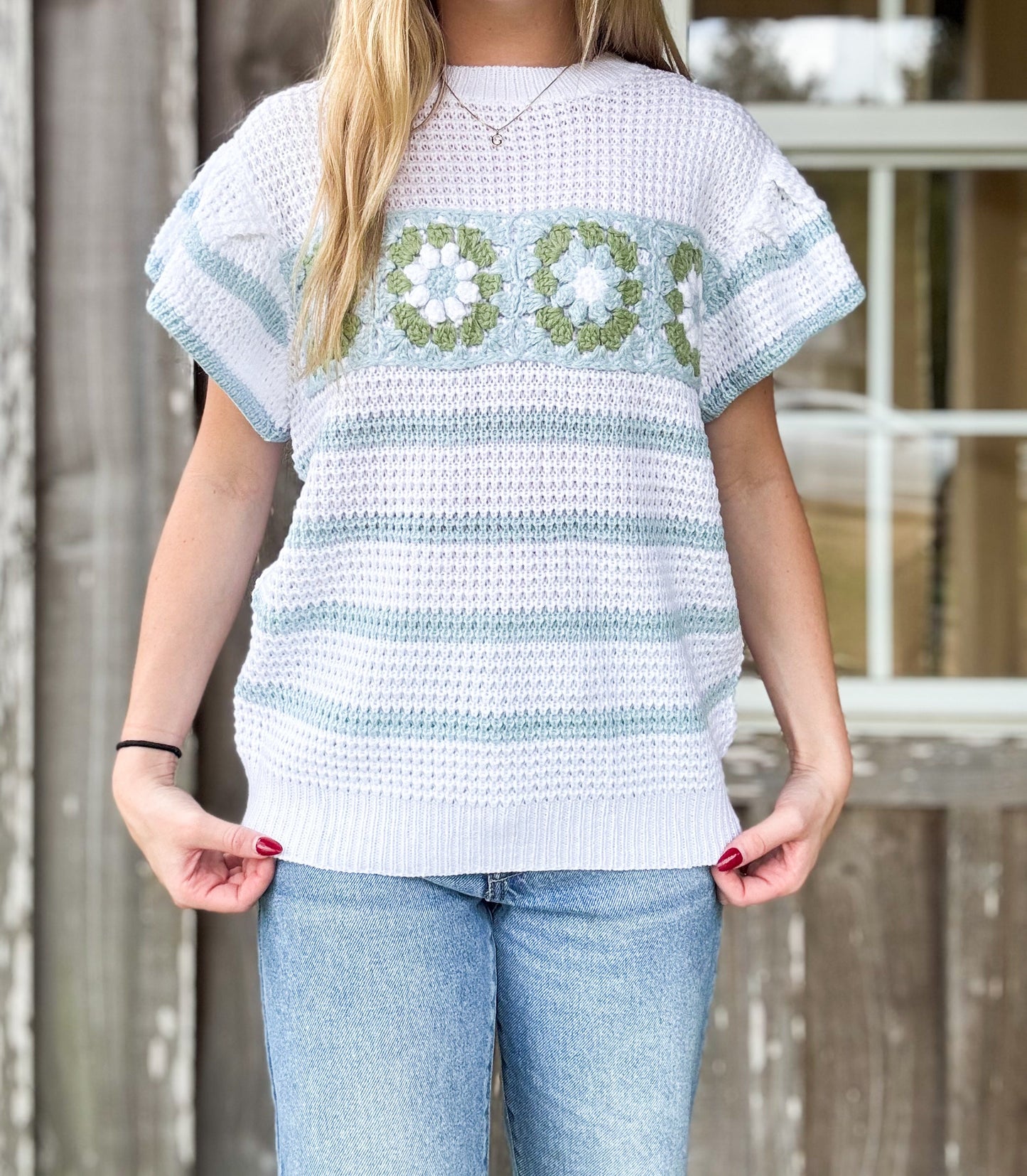 Women’s Ruffle Sleeve Sweater Knit Top Main Strip