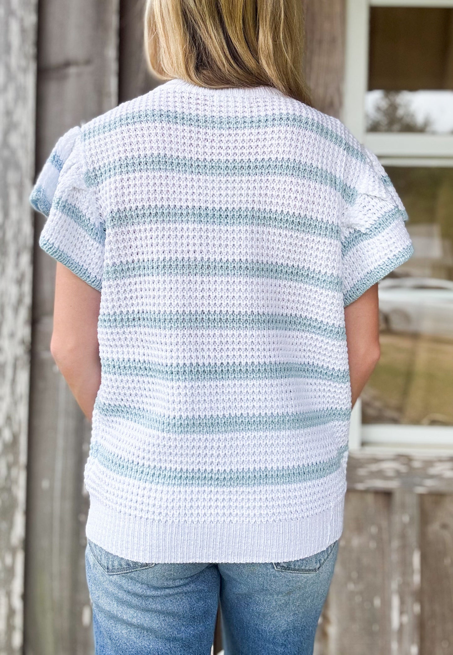 Women’s Ruffle Sleeve Sweater Knit Top Main Strip