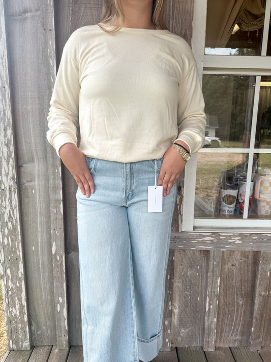SUPER HIGH RISE CUFFED BAGGY WIDE JEANS STREAMLINED VERVET by FLYING MONKEY