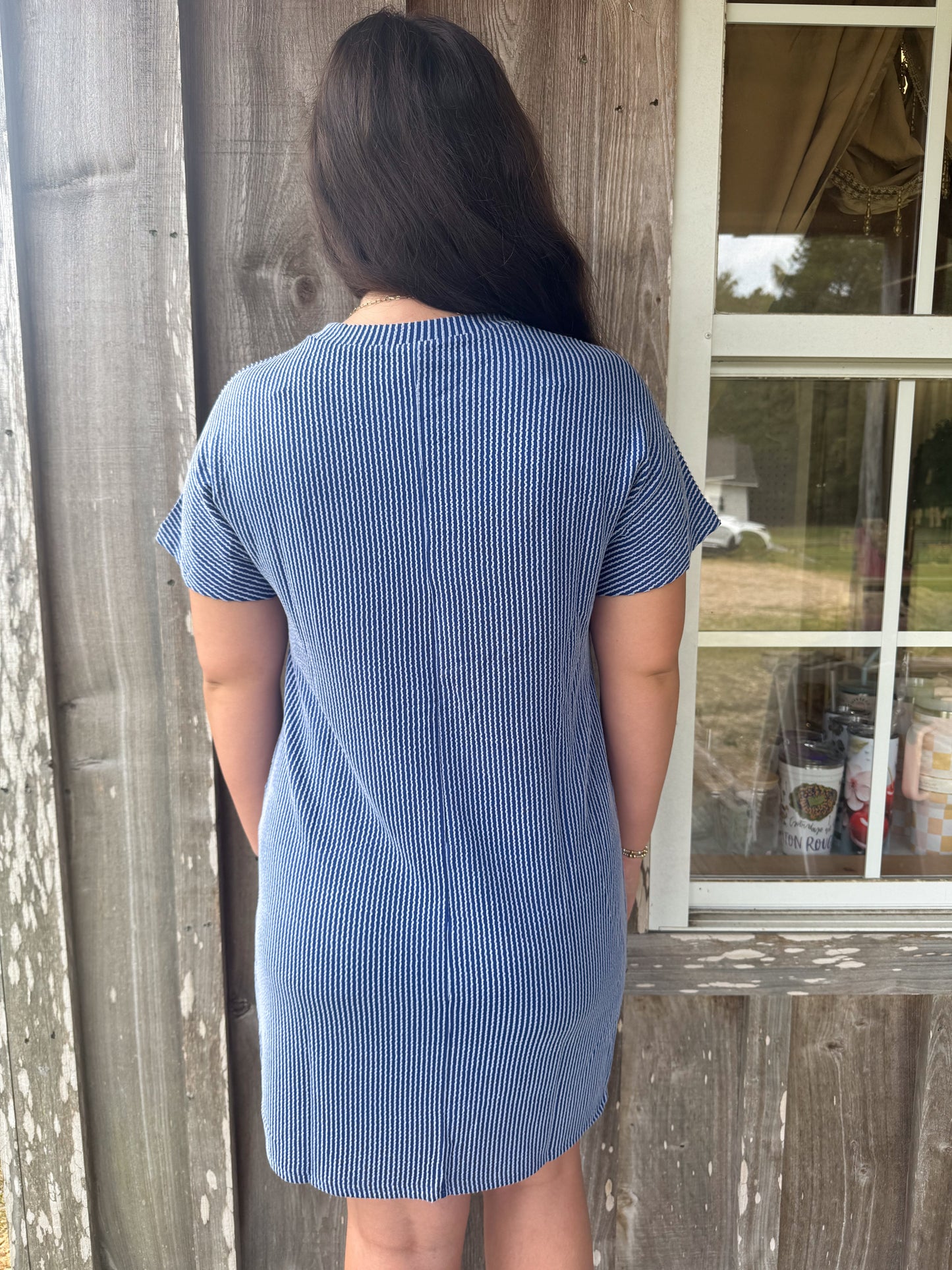 Royal Blue Summer Casual Short-Sleeve T-Shirt Dress with Pockets Lovesoft