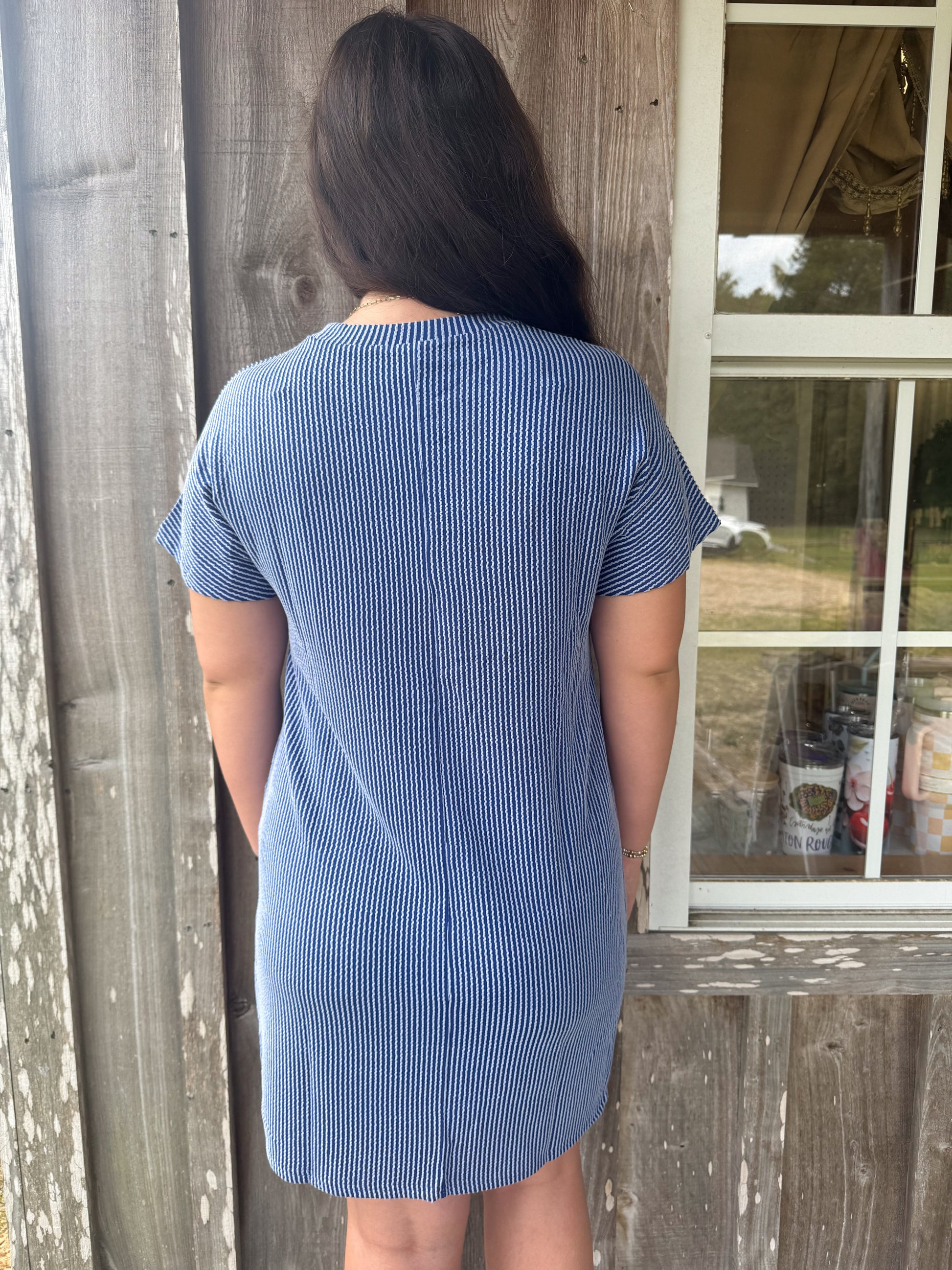 Royal Blue Summer Casual Short-Sleeve T-Shirt Dress with Pockets Lovesoft