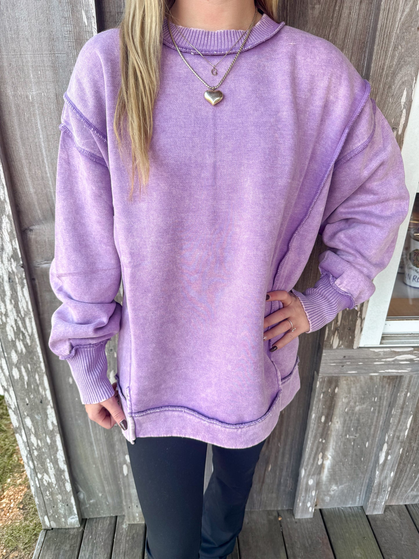 Zenana Acid Wash Exposed-Seam Fleece Sweatshirt zenana