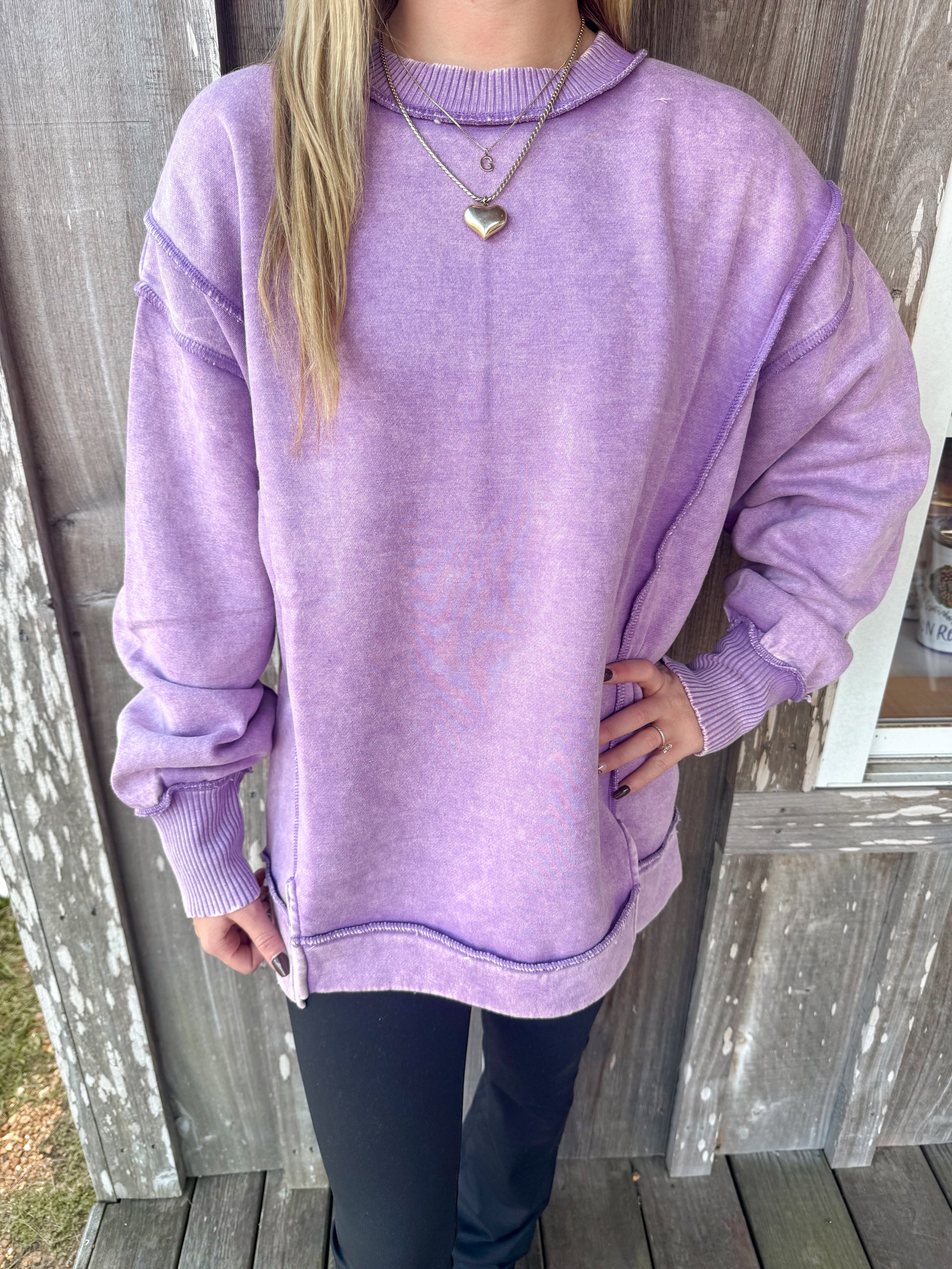 Zenana Acid Wash Exposed-Seam Fleece Sweatshirt zenana