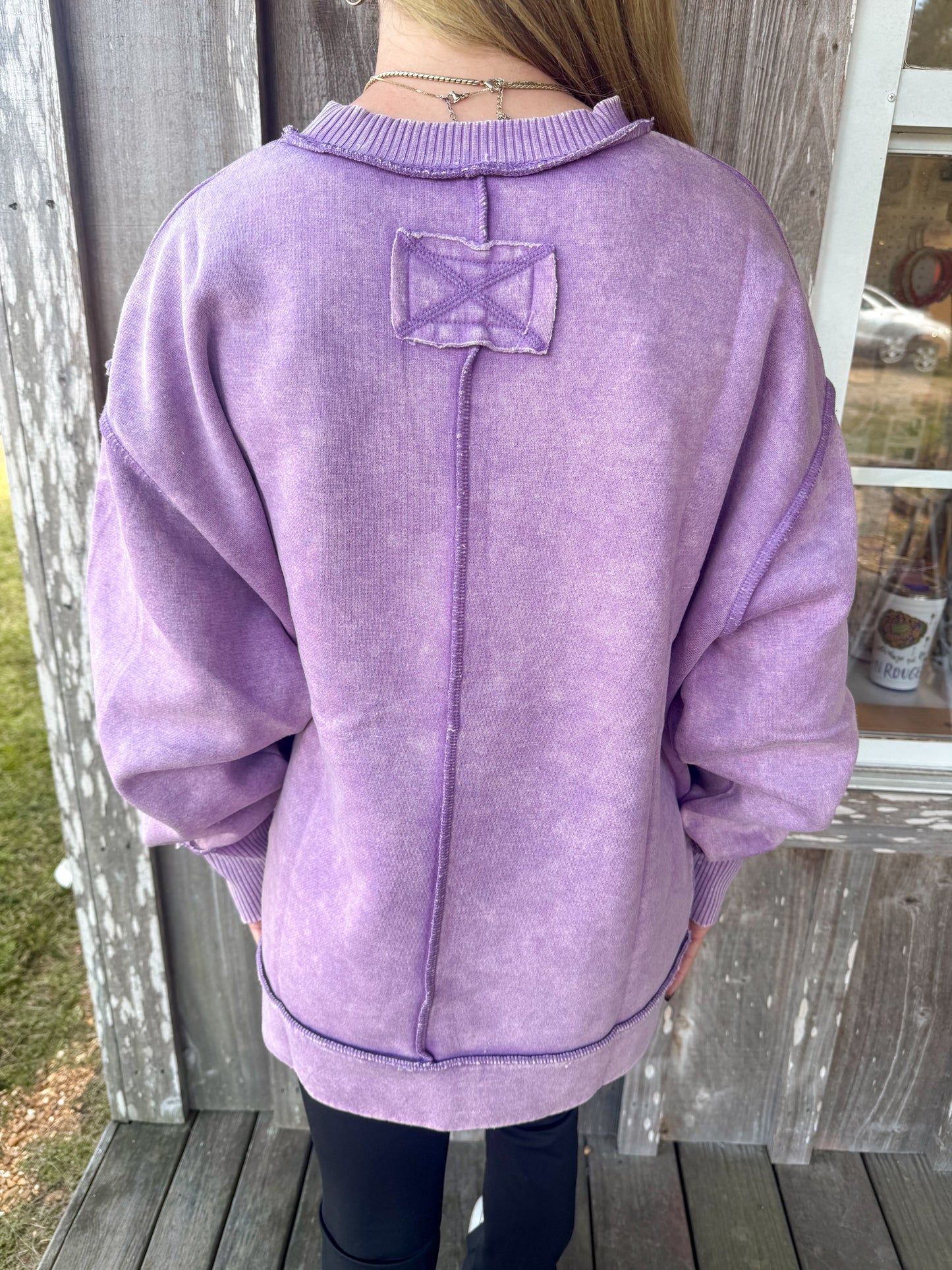 Zenana Acid Wash Exposed-Seam Fleece Sweatshirt zenana