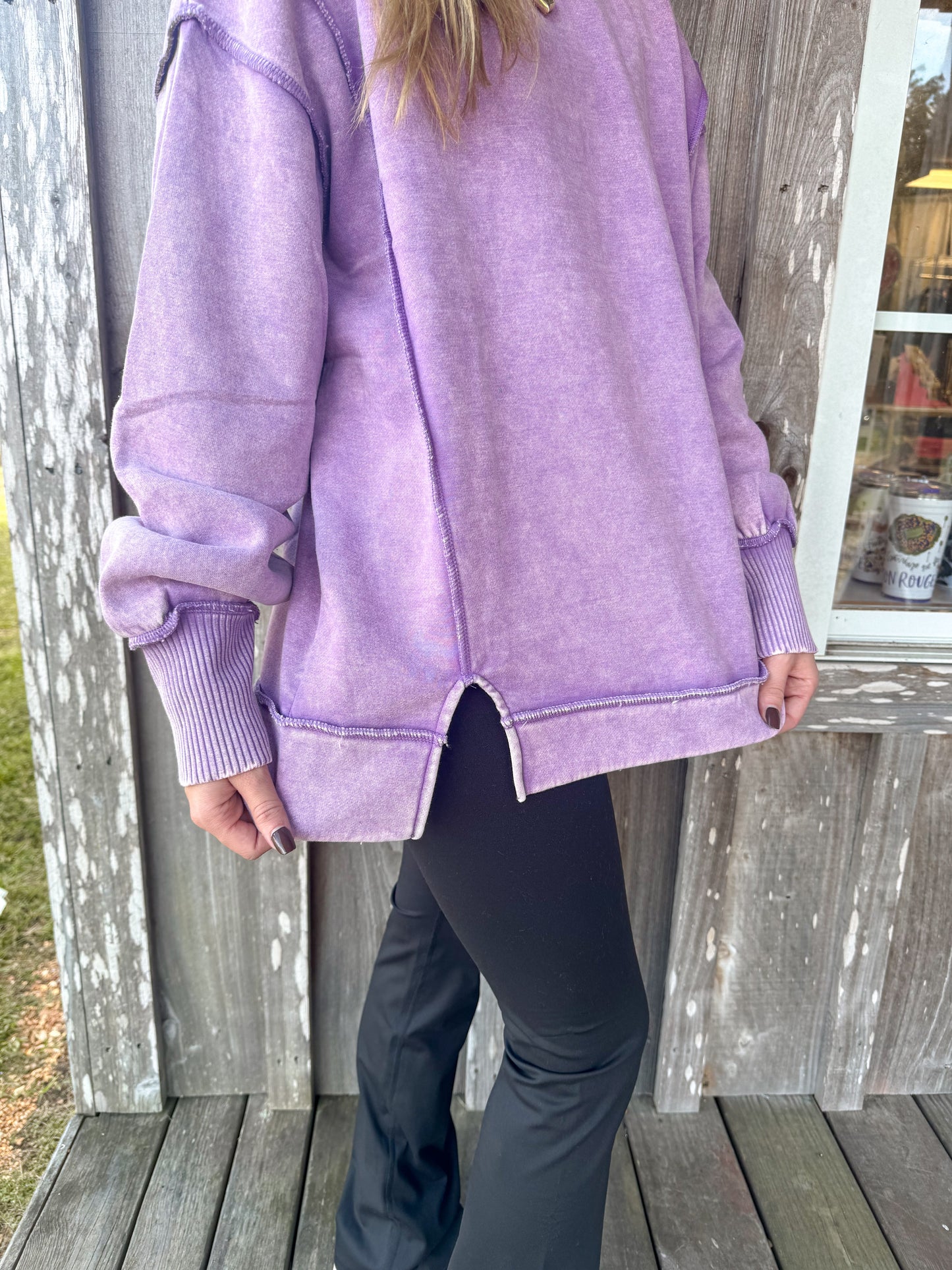 Zenana Acid Wash Exposed-Seam Fleece Sweatshirt zenana