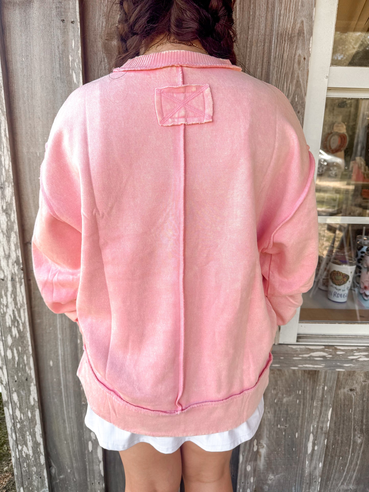 Zenana Acid Wash Exposed-Seam Fleece Sweatshirt zenana