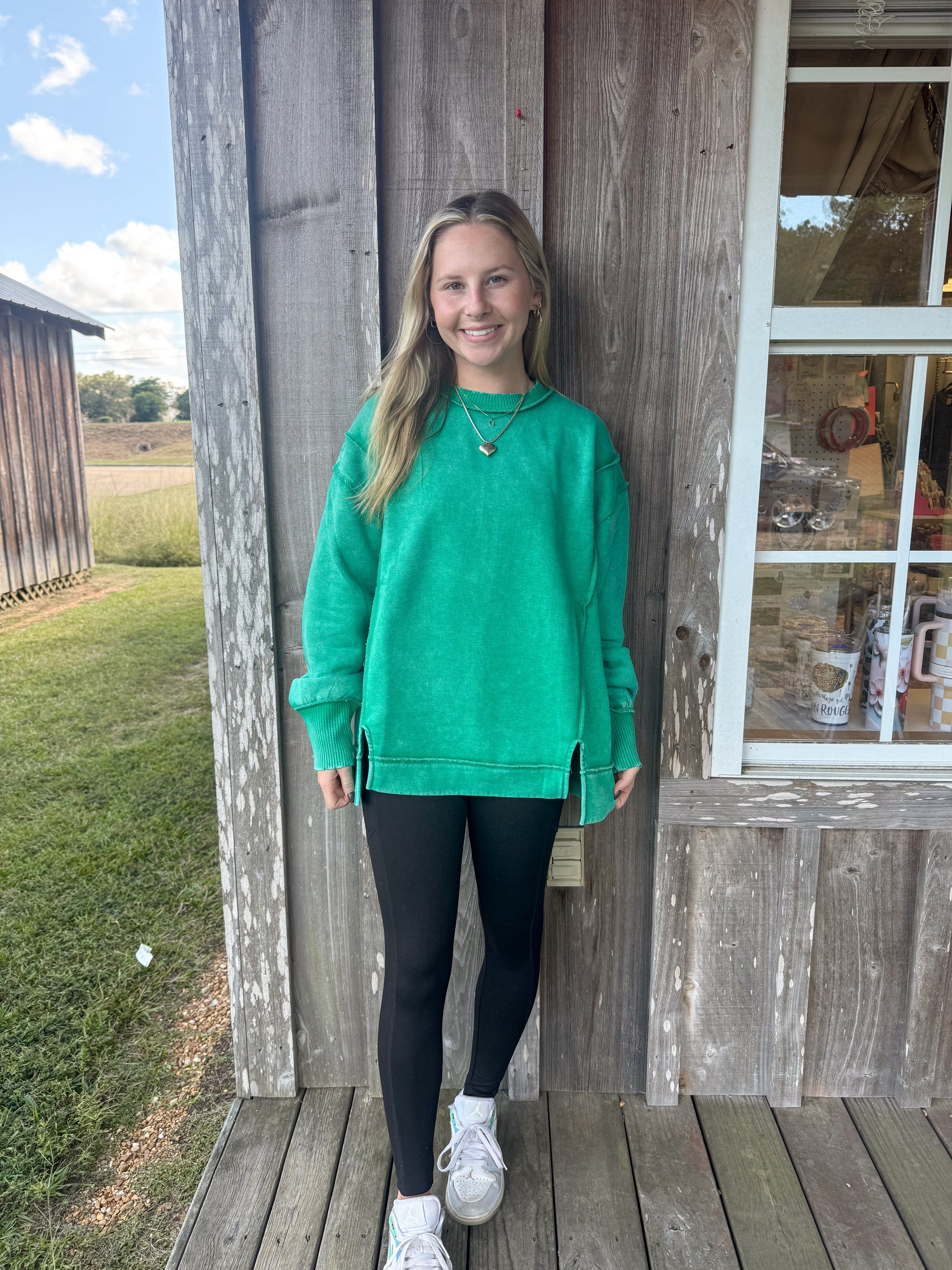 Zenana Acid Wash Exposed-Seam Fleece Sweatshirt zenana