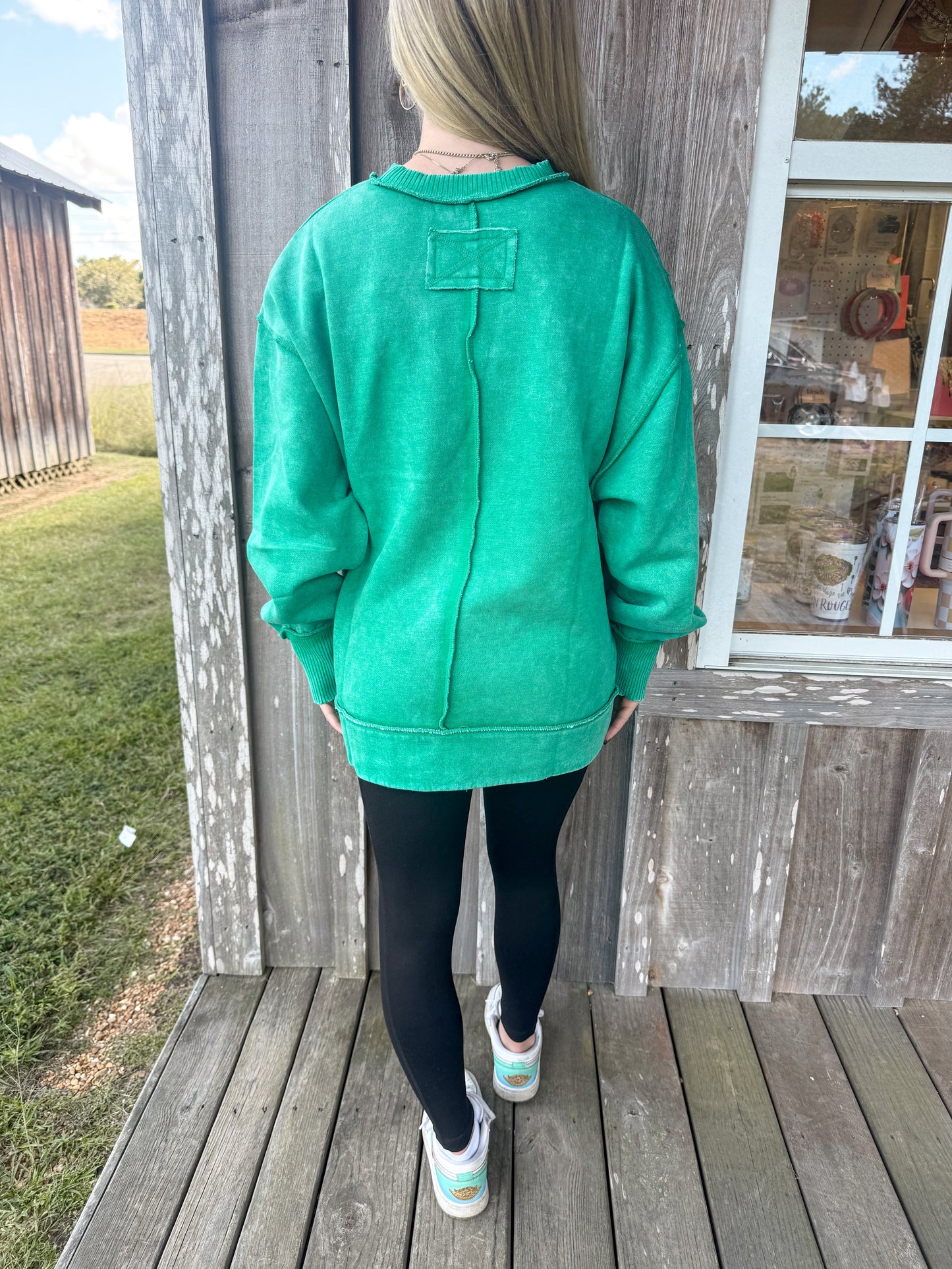 Zenana Acid Wash Exposed-Seam Fleece Sweatshirt zenana