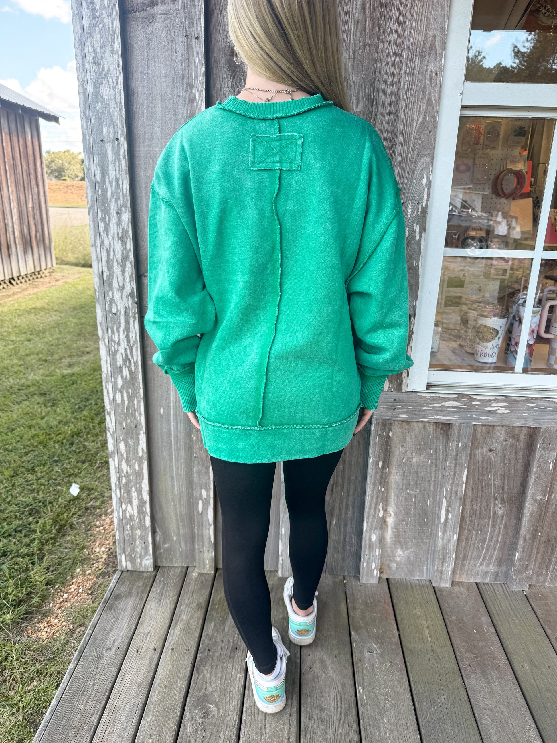 Zenana Acid Wash Exposed-Seam Fleece Sweatshirt zenana