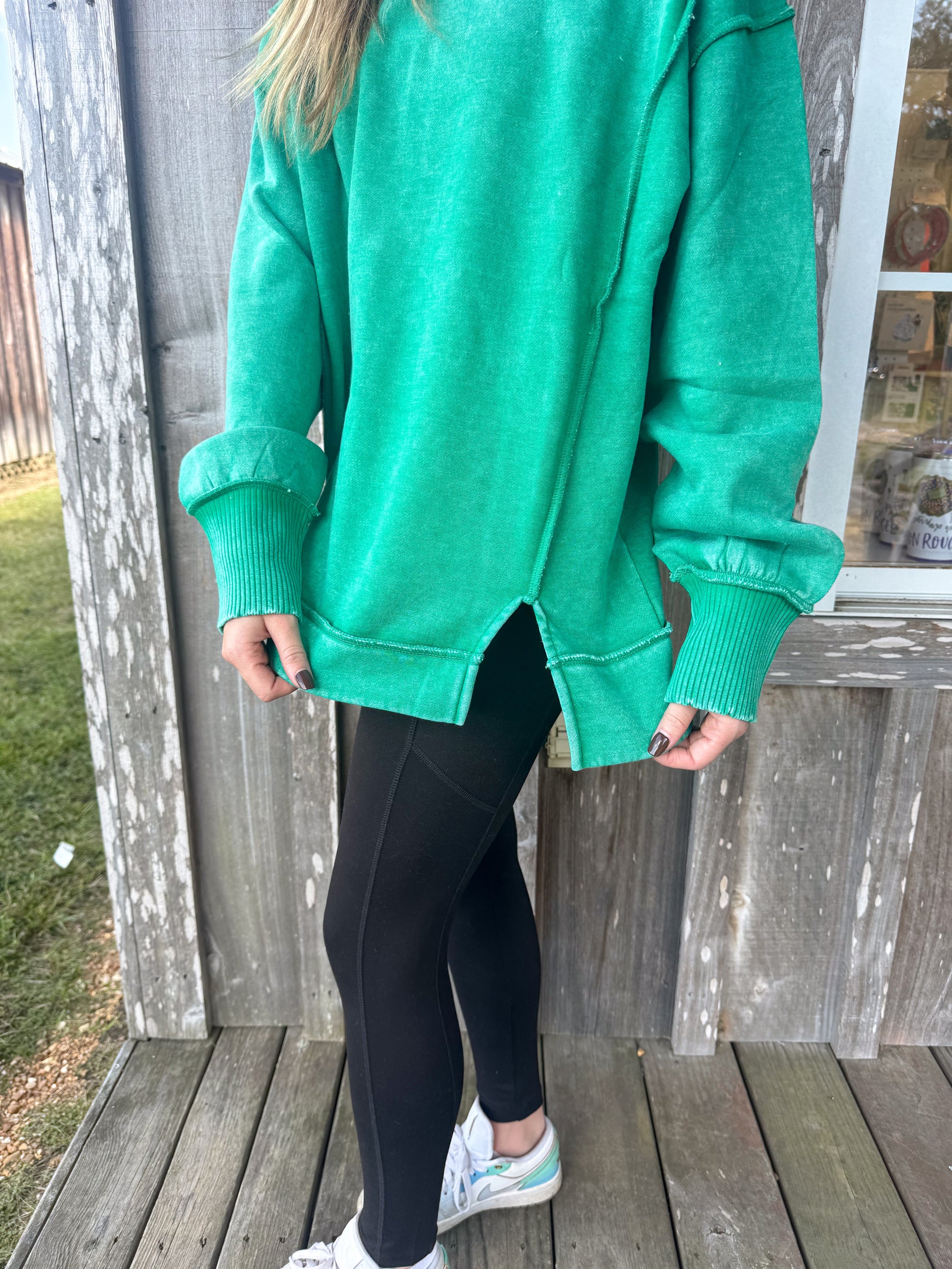 Zenana Acid Wash Exposed-Seam Fleece Sweatshirt zenana