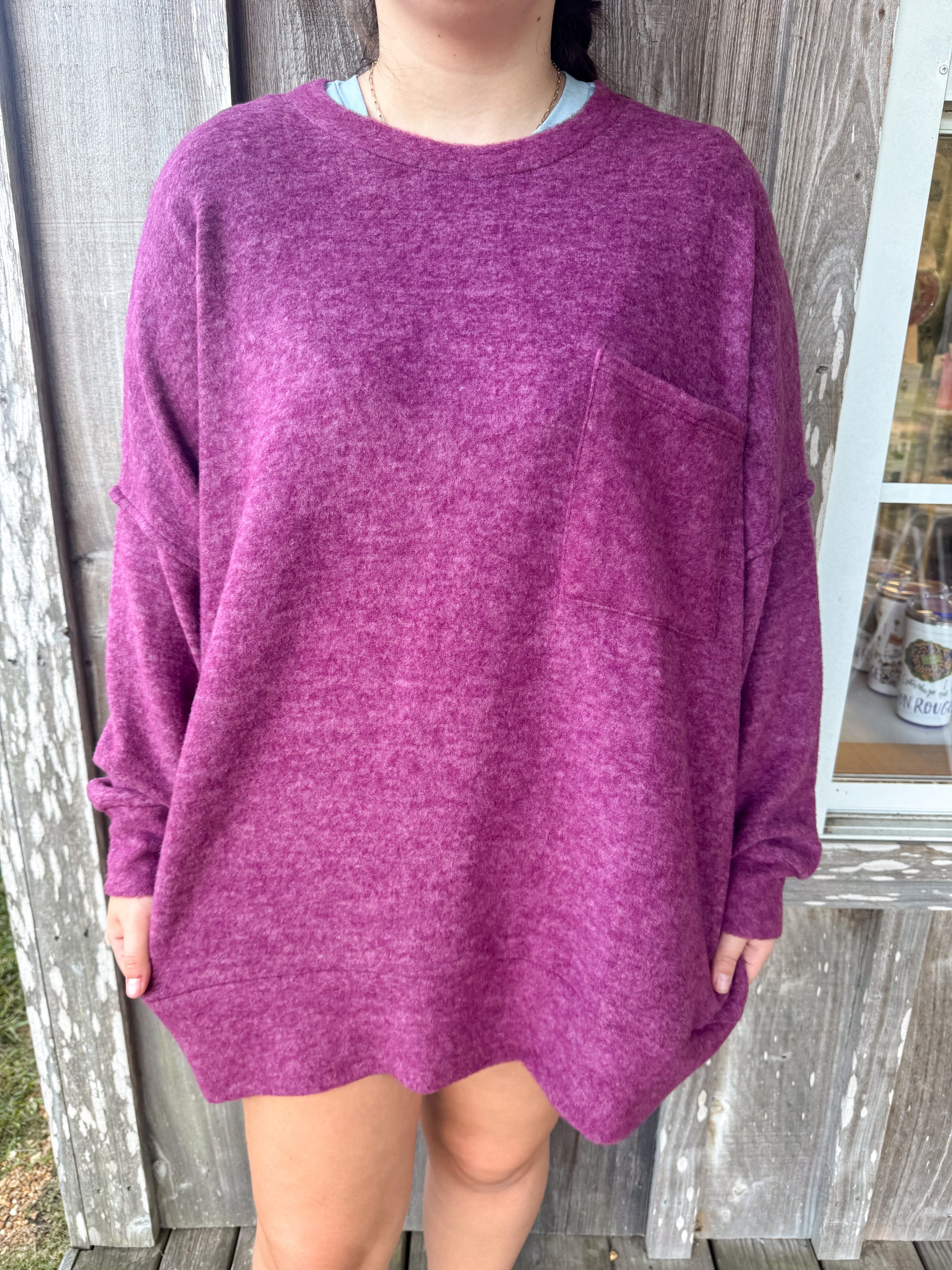 ZENANA PLUS Brushed Meglange Drop Shoulder Sweater Top zenana