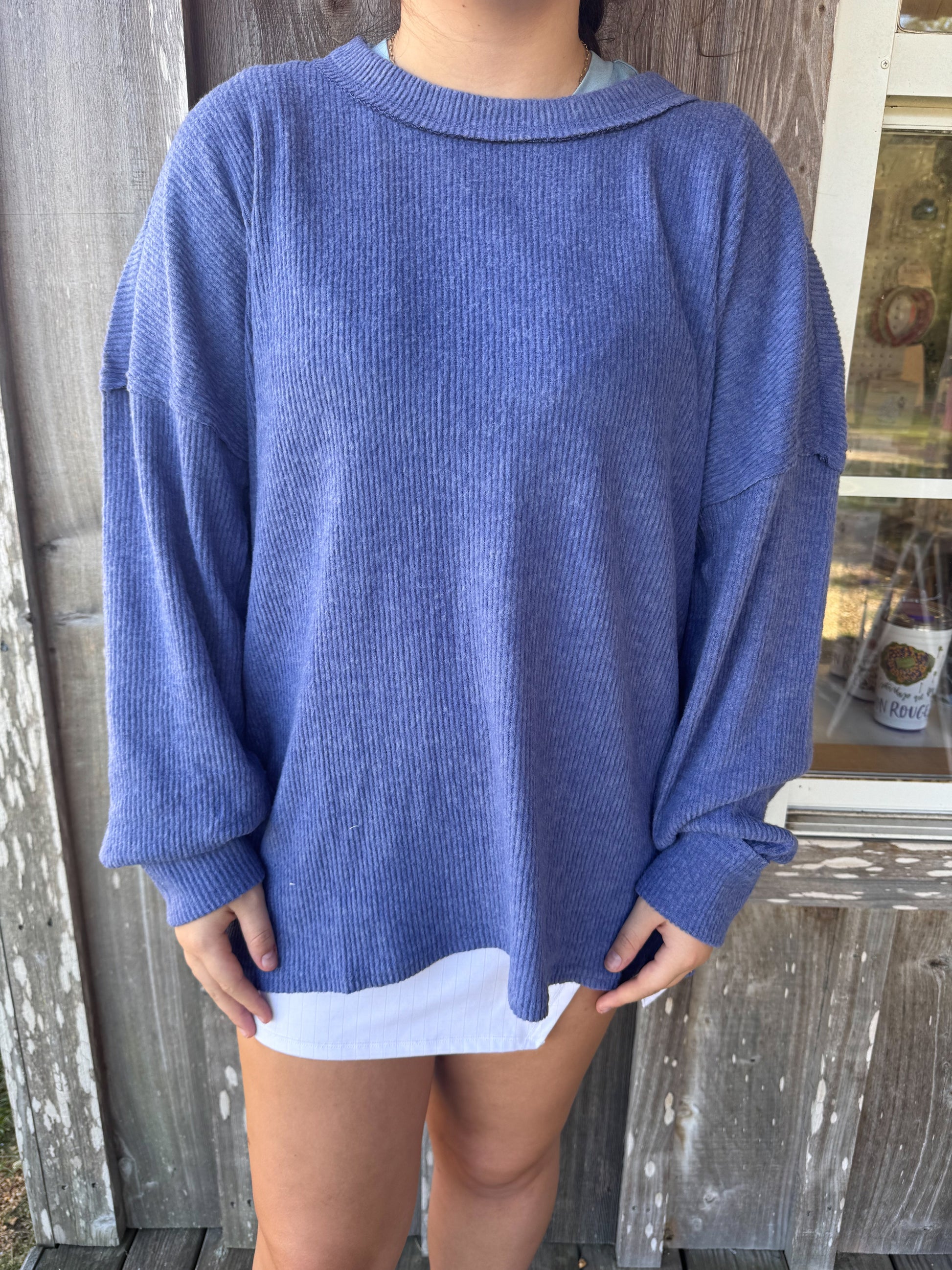 ZENANA Plus Brushed Ribbed Hacci Drop Shoulder Sweater zenana