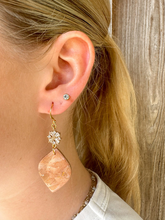 Sand Marble Dangle Earrings w/ Crystal Detail Ruby Clay