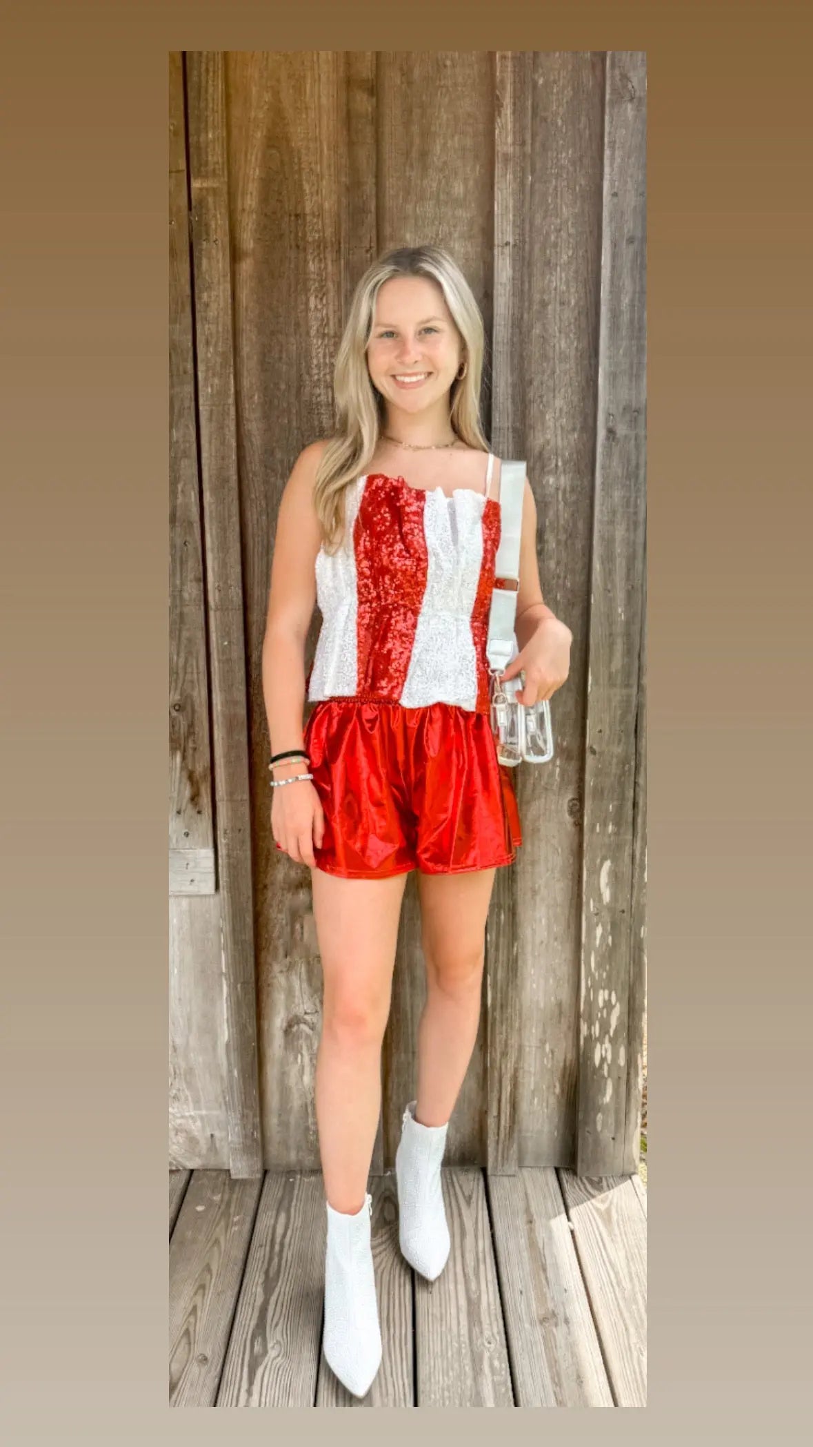 Red and White Sequin Color Block Cami peach love california